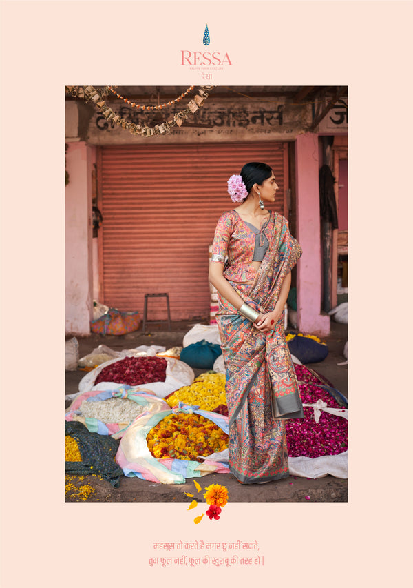 Brown Coloured Designer Madhubani Print Saree