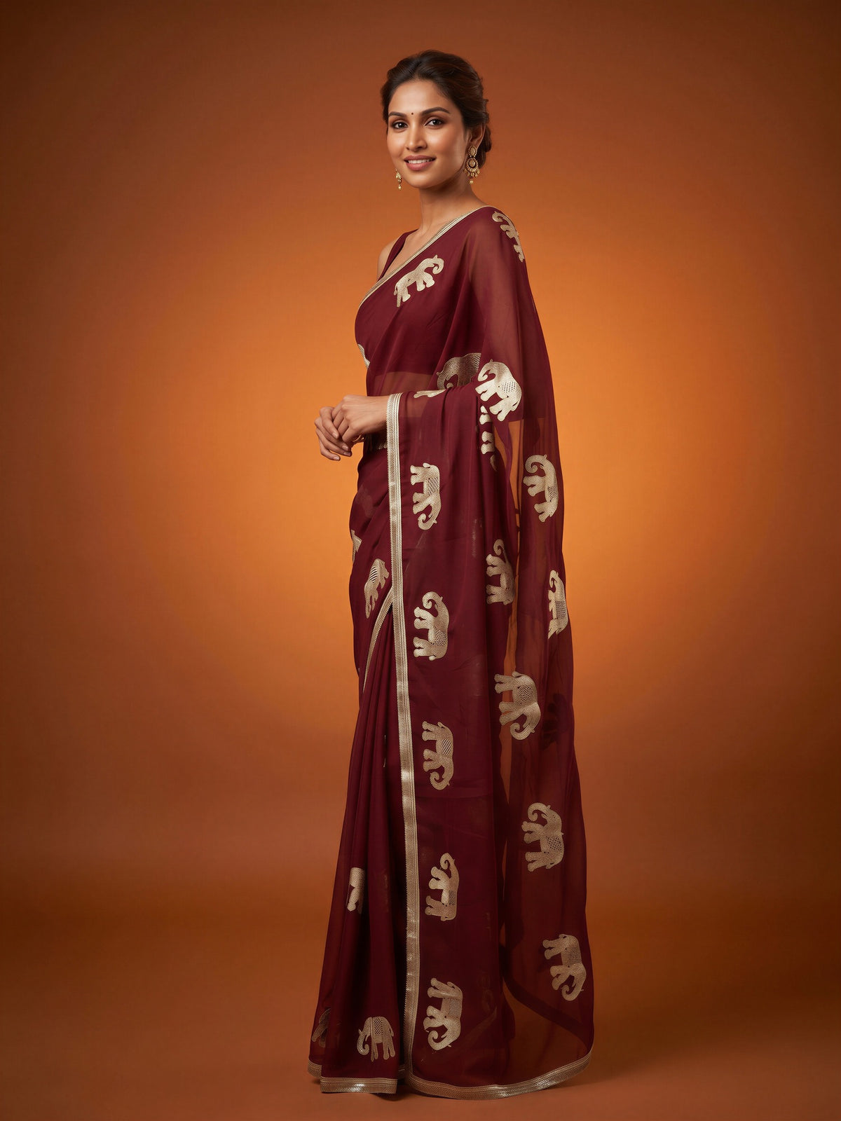 Maroon Georgette saree – detail view 2
