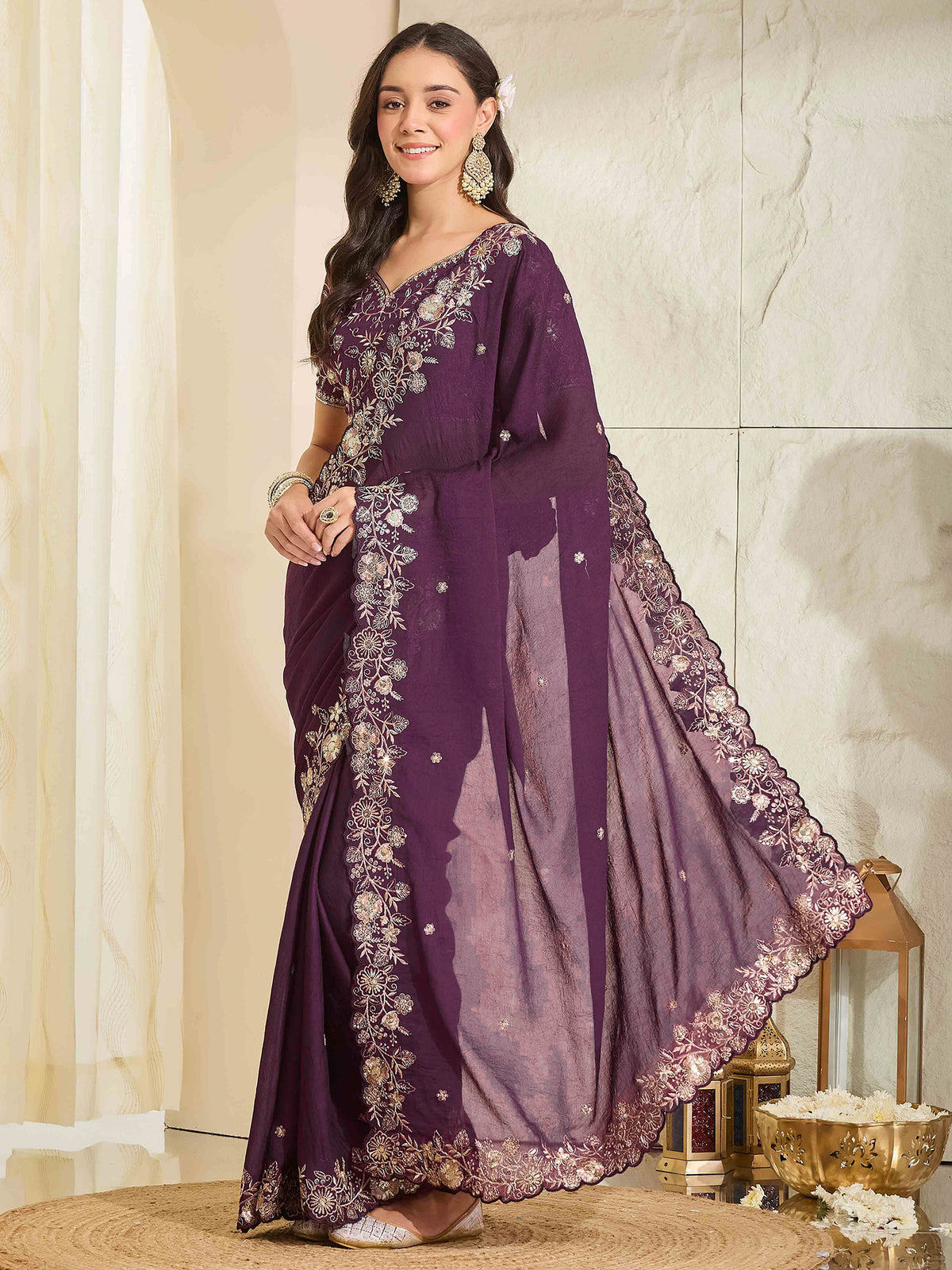 Purple Georgette saree – detail view 2