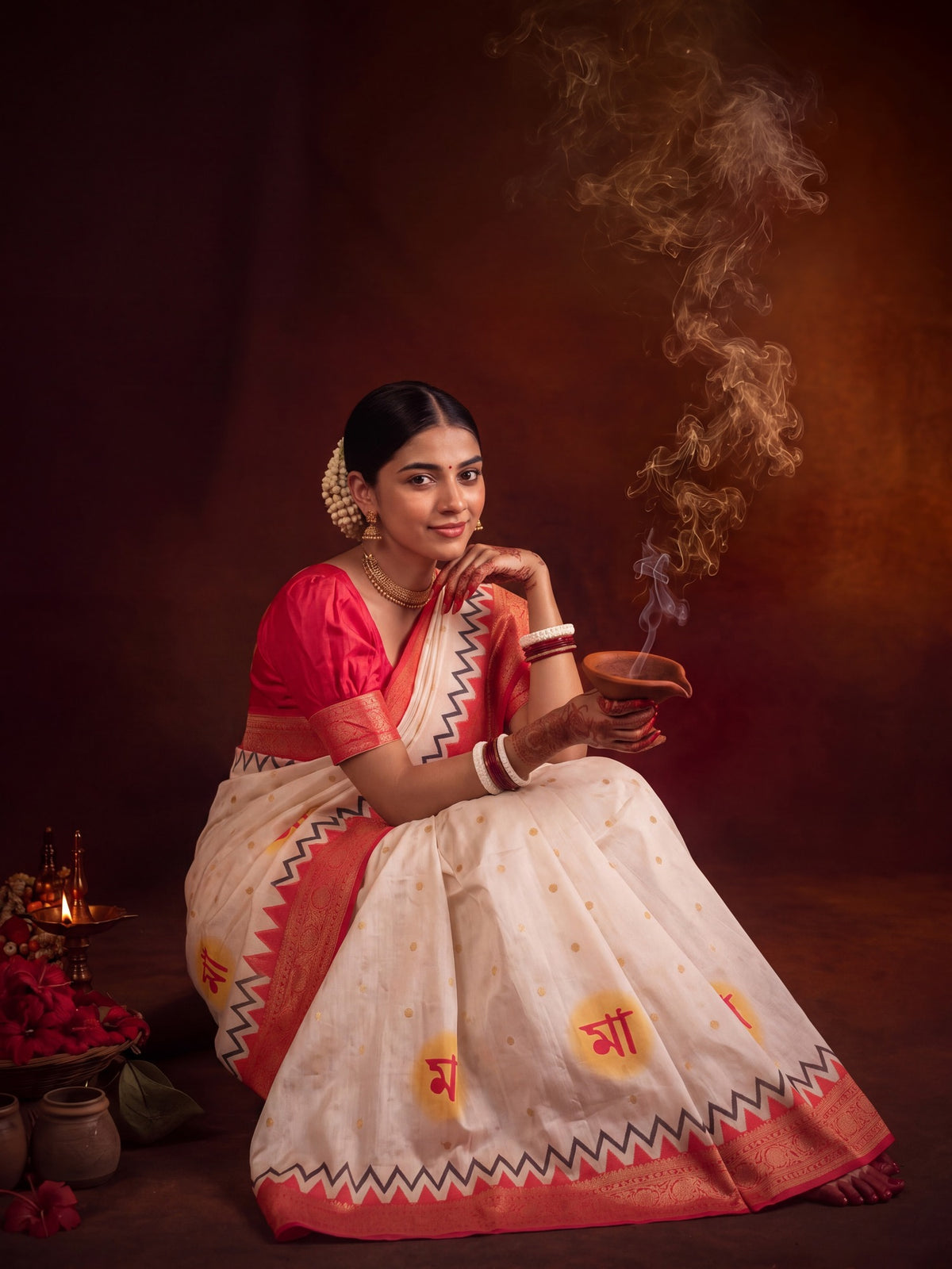 Off White Satin Silk saree – detail view 3