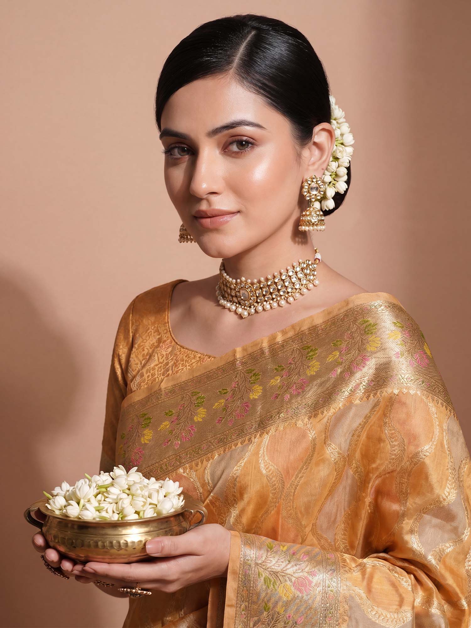 Orange Organza saree – detail view 4