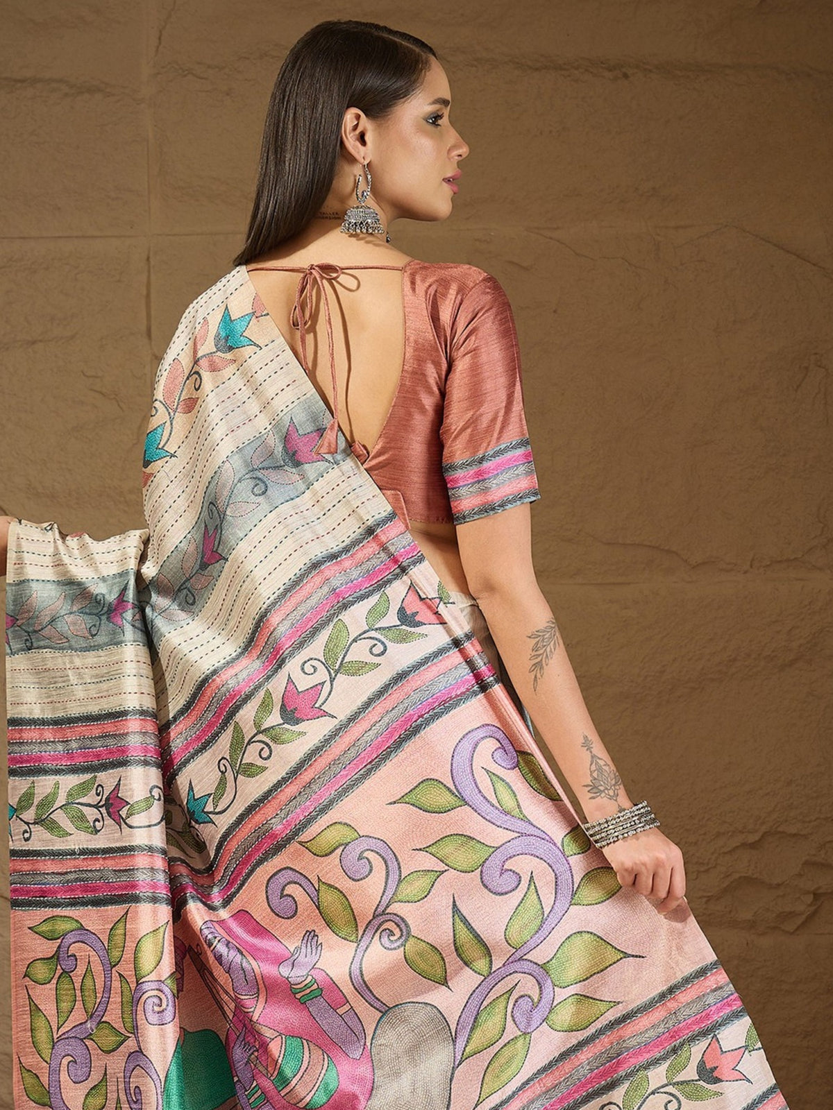 Multicolored art silk saree view 5