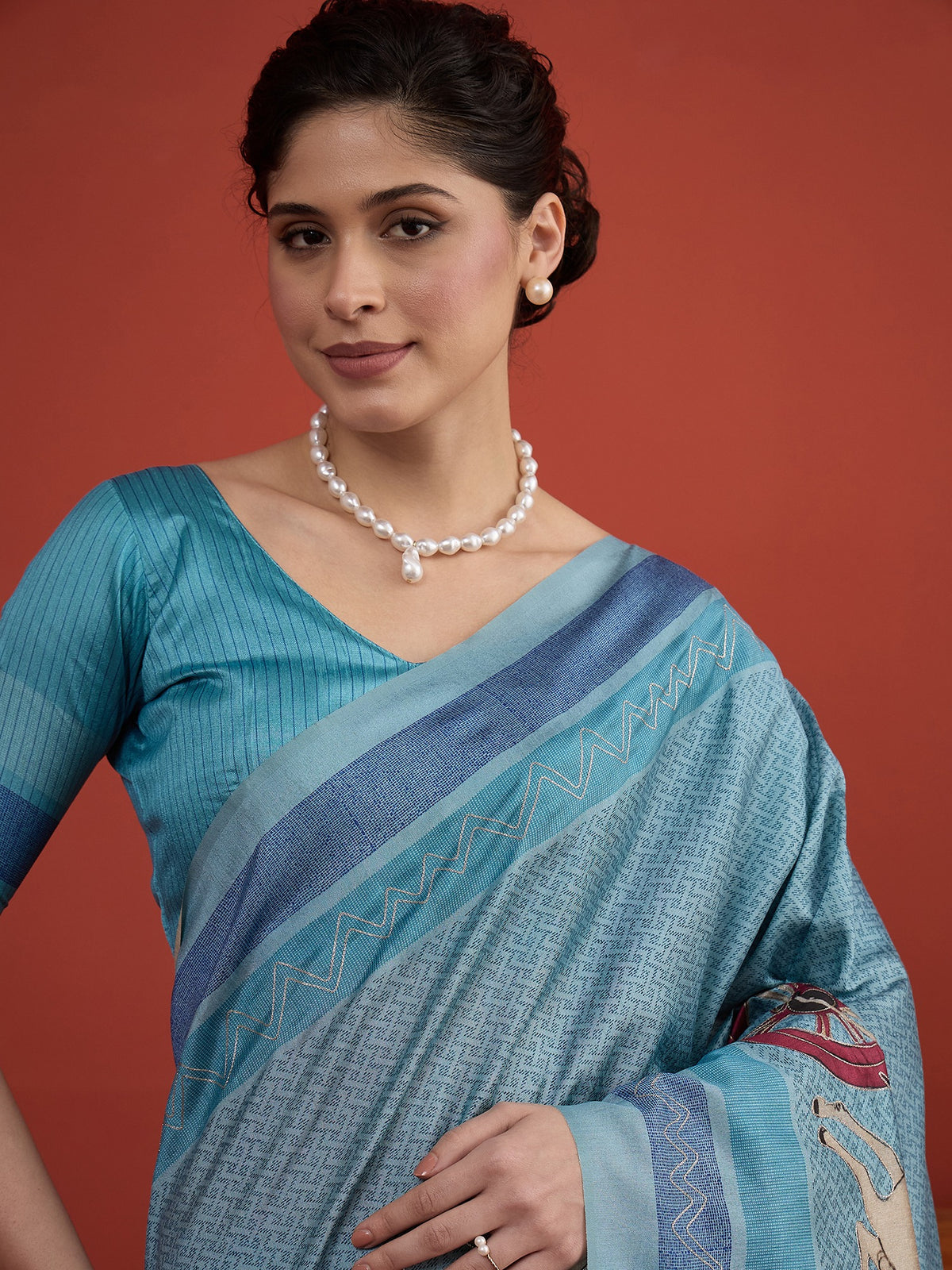 Light Blue art silk saree view 3