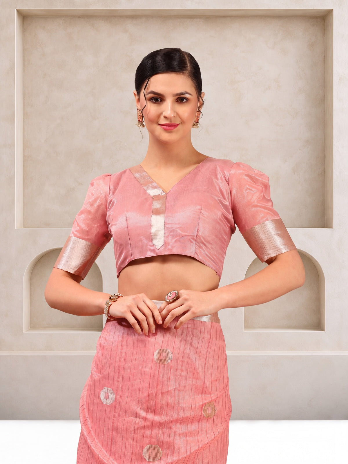 Pink Linen saree – detail view 4