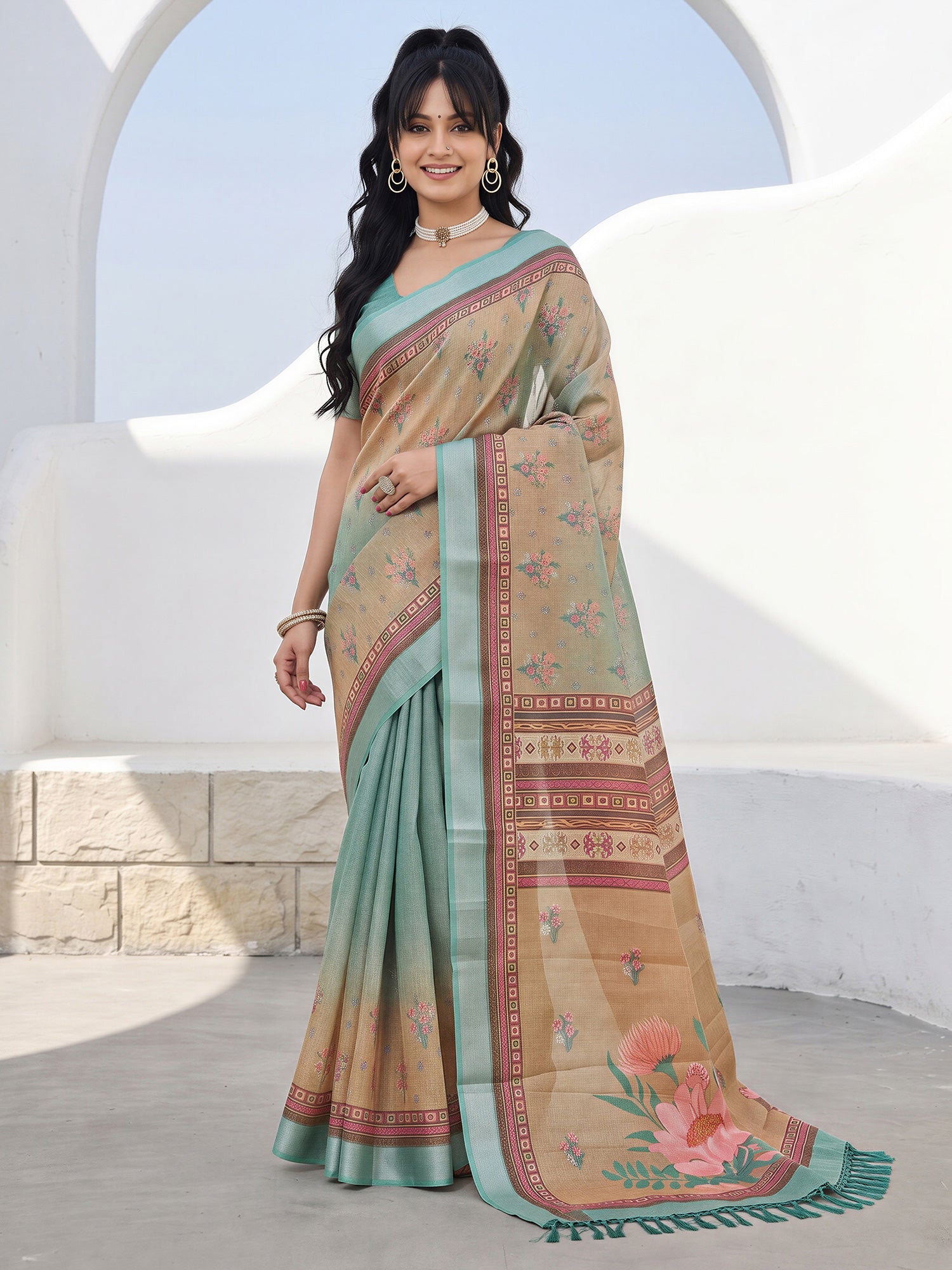 Light Brown Cotton Silk saree – detail view 3