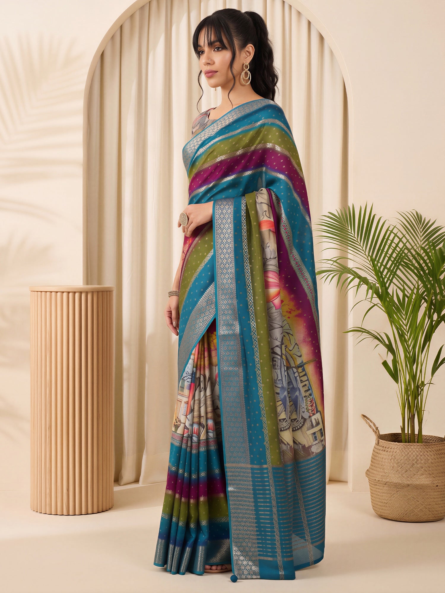 Multicolored Viscose Silk saree – detail view 2