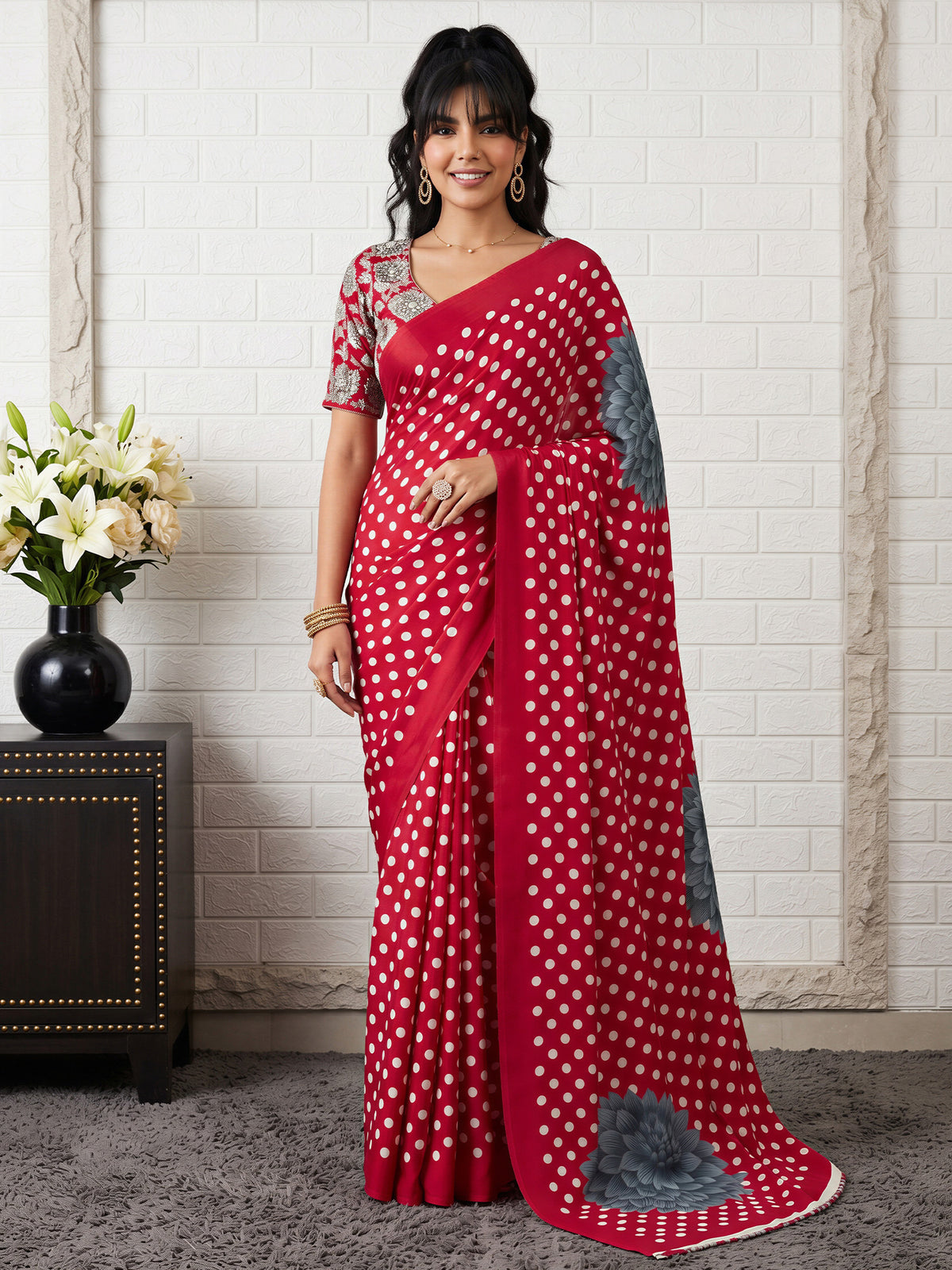 Maroon Satin saree – detail view 3