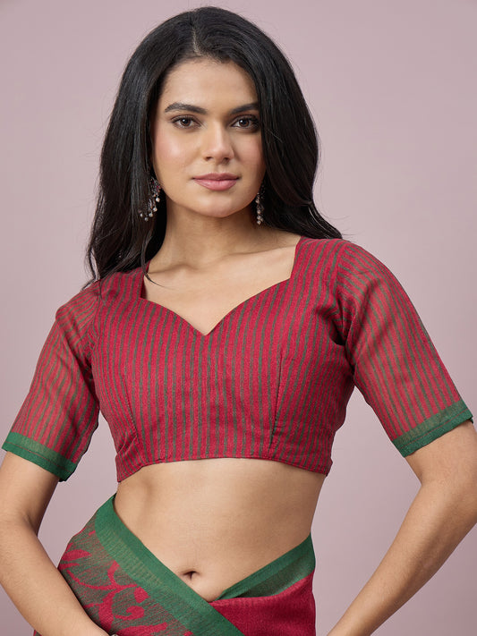 Green cotton slub saree view 1