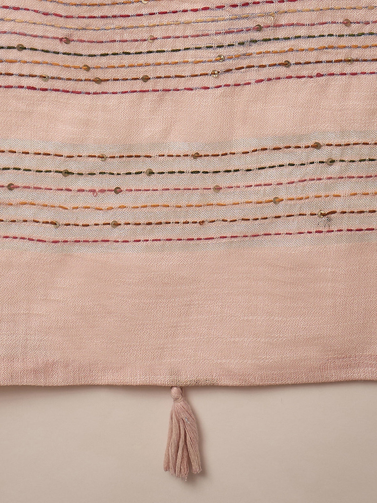 Pink linen blend saree view 7