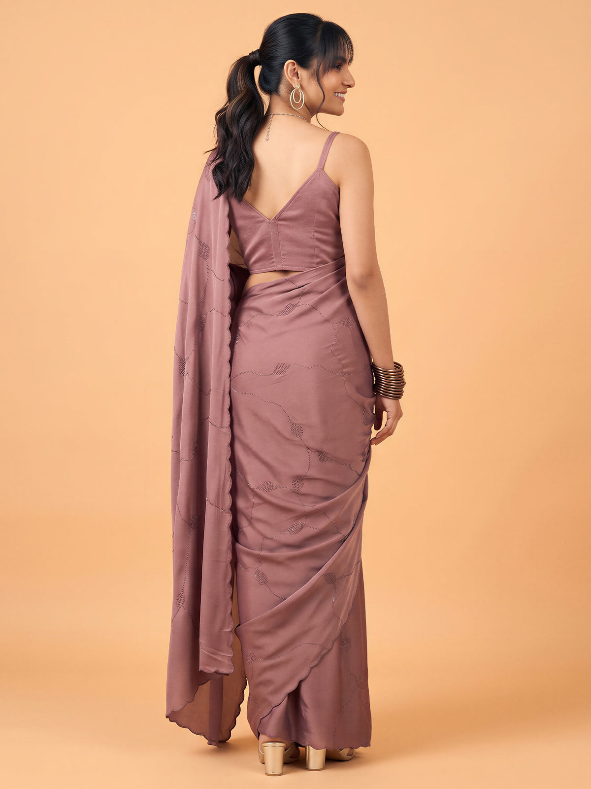 Mauve Satin Silk saree – detail view 1