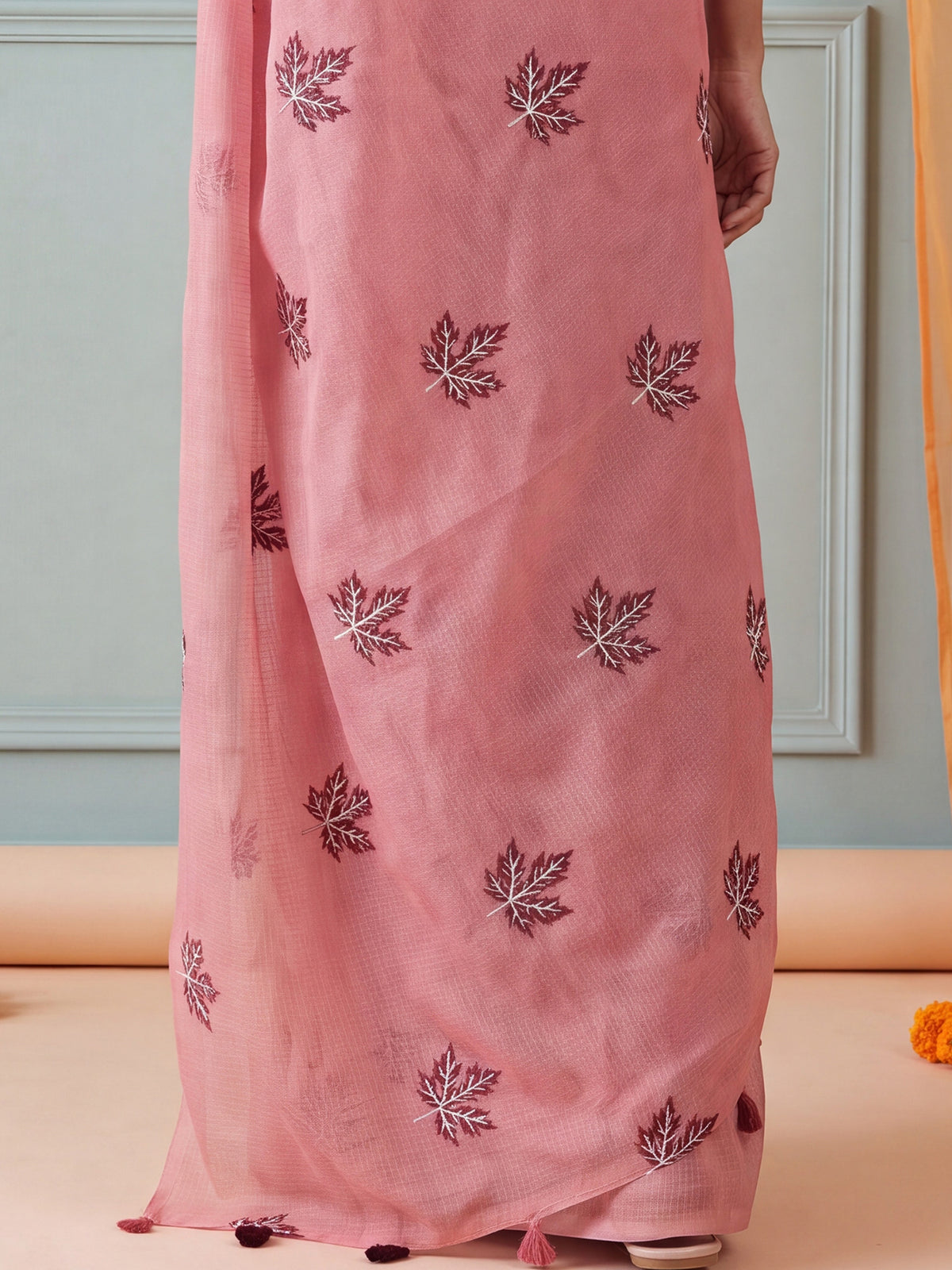 Peach Kota Doria Cotton saree – detail view 5