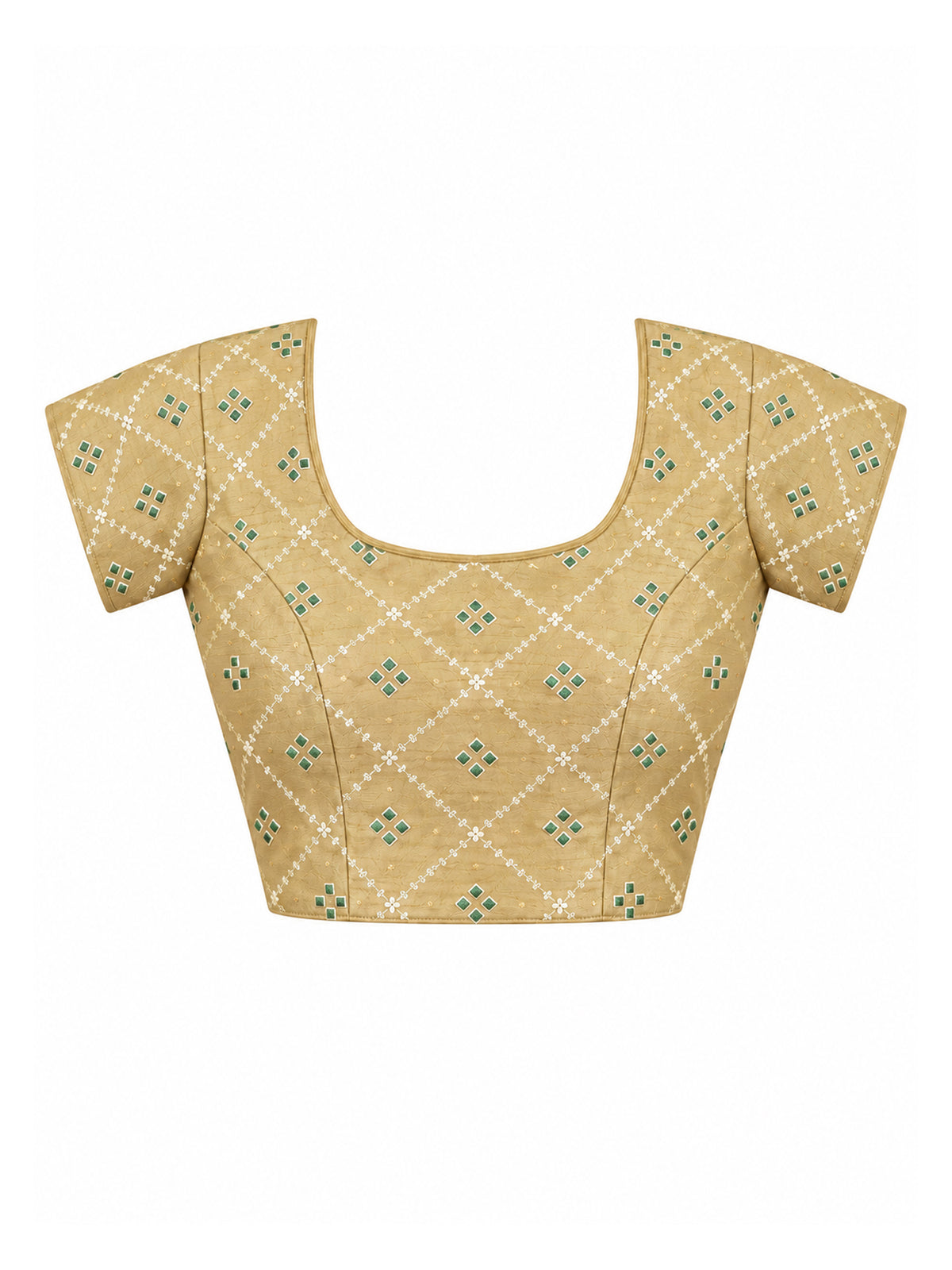Unstitched beige silk blend blouse piece with foil design