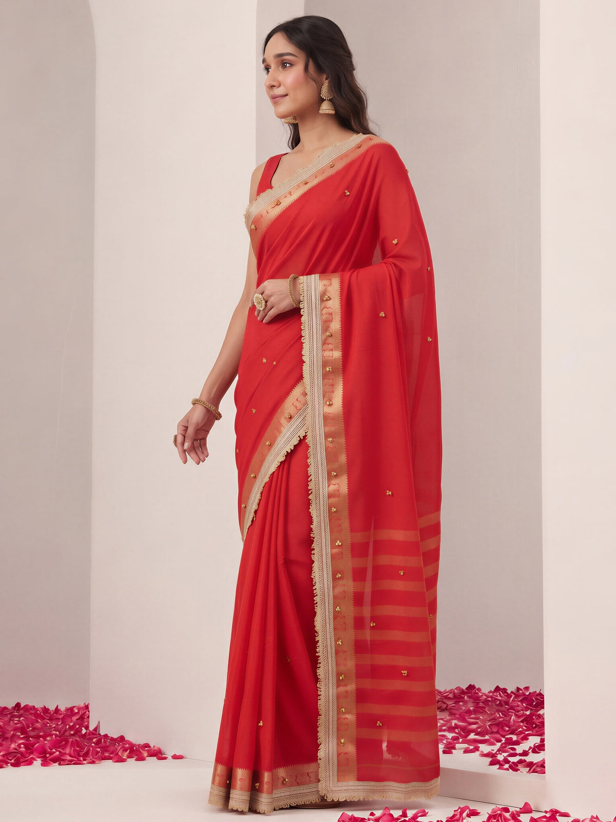 Red soft silk saree view 2