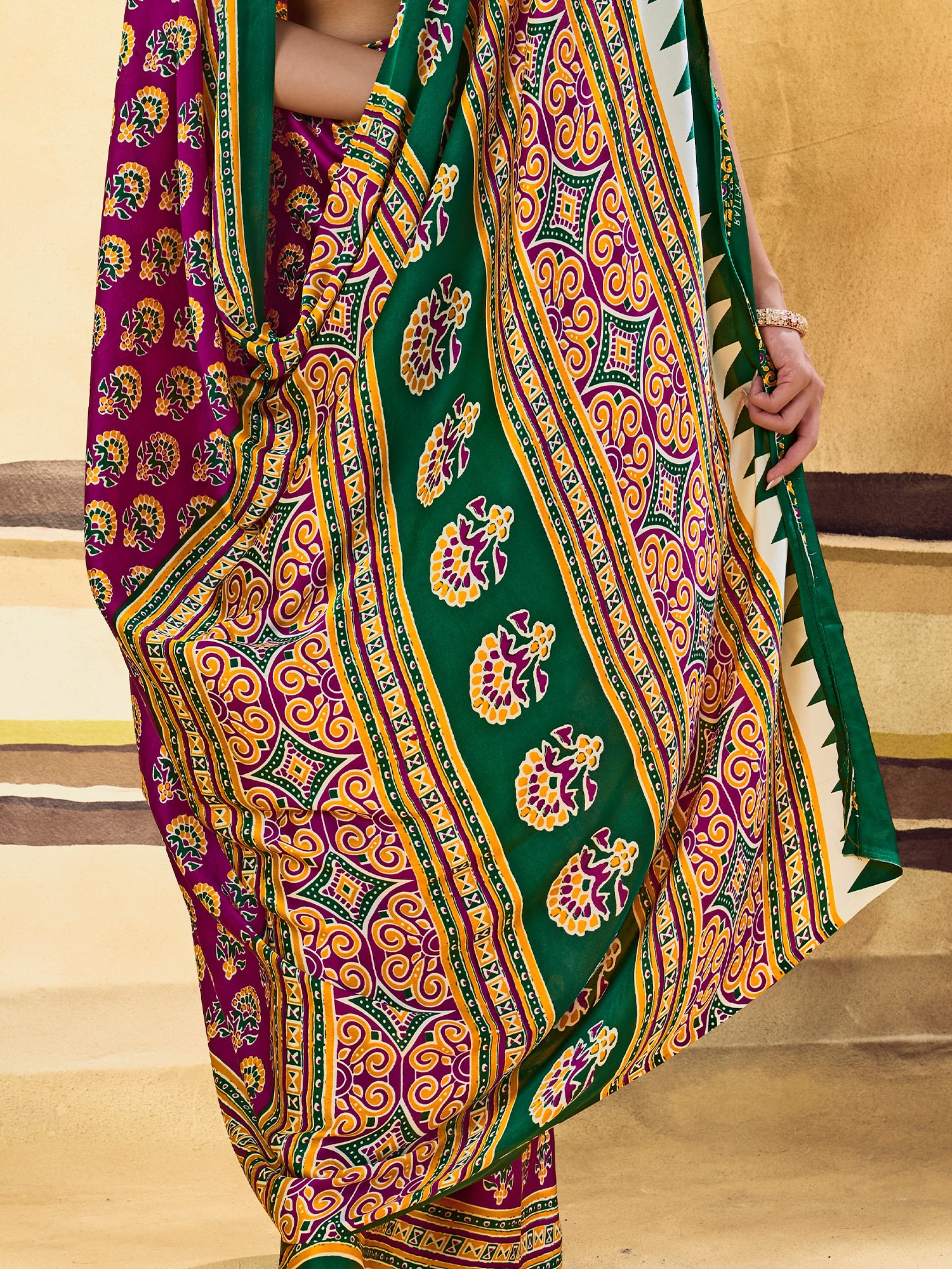 Purple Satin saree – detail view 5