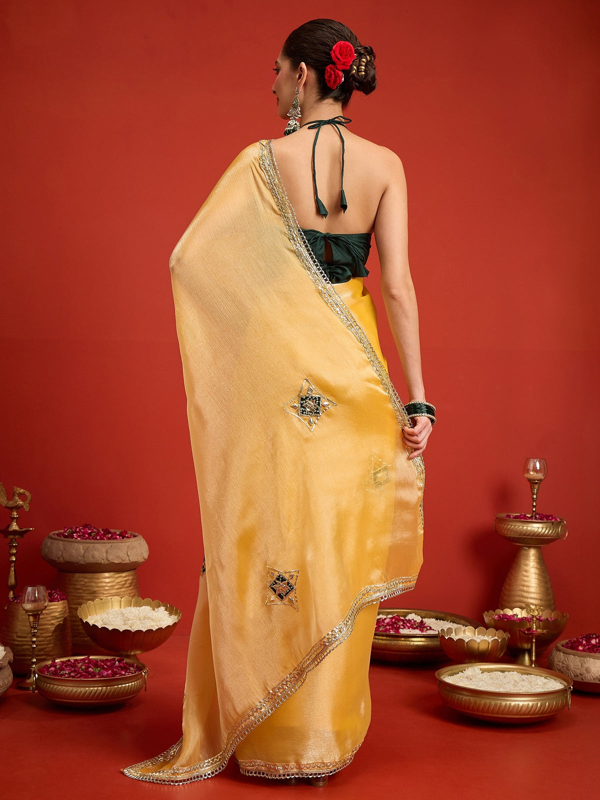 Yellow Paper Silk saree – detail view 6