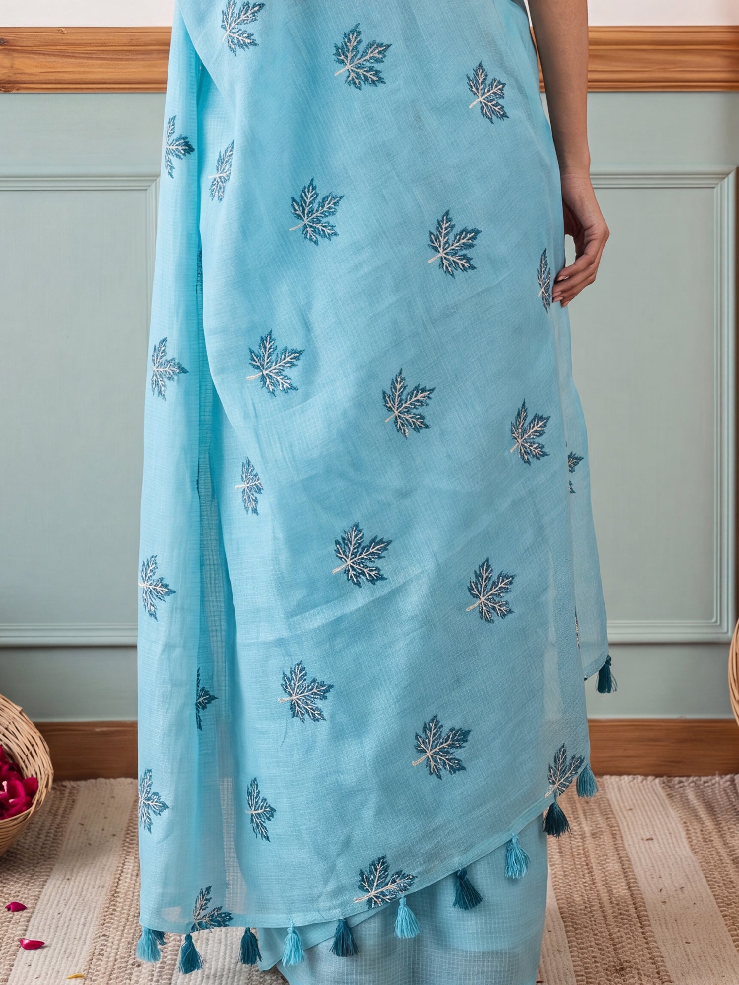 Light Blue Kota Doria Cotton saree – detail view 5