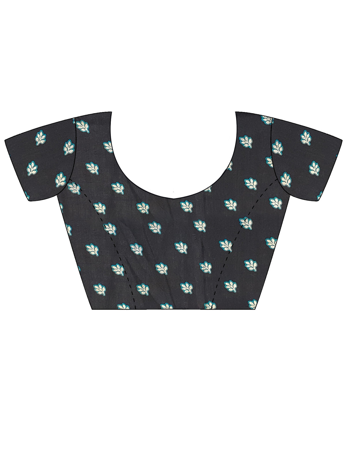 Unstitched navy blue tussar silk blouse piece with floral design