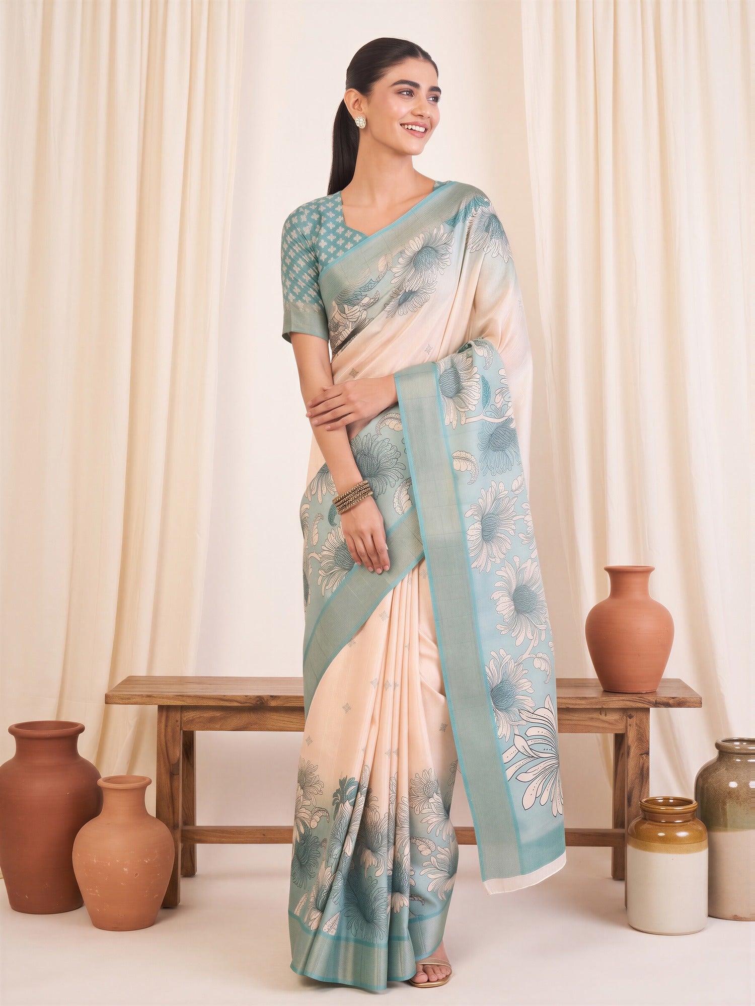 White Satin Silk saree – detail view 3
