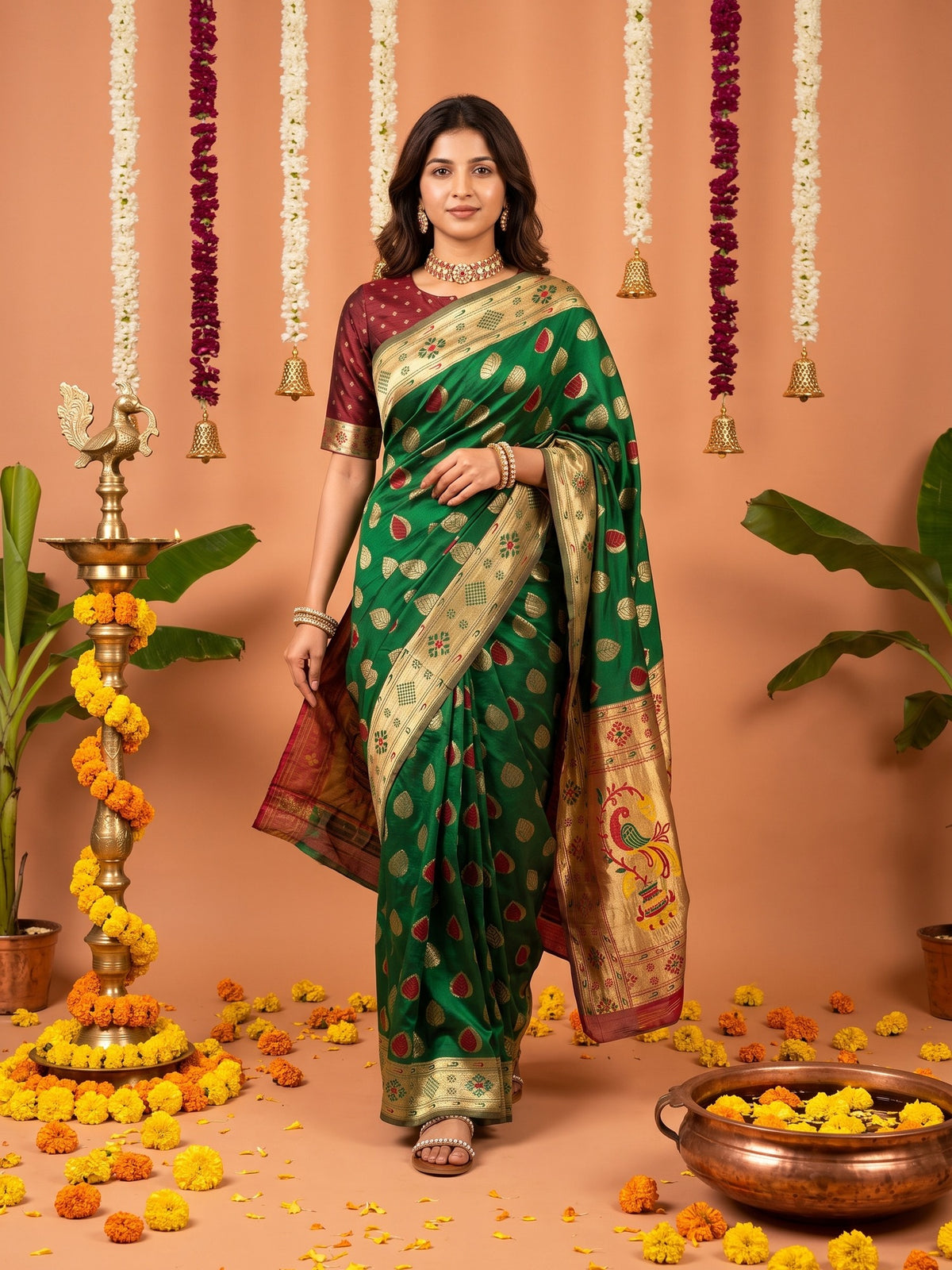 Green Silk Blend saree – detail view 2