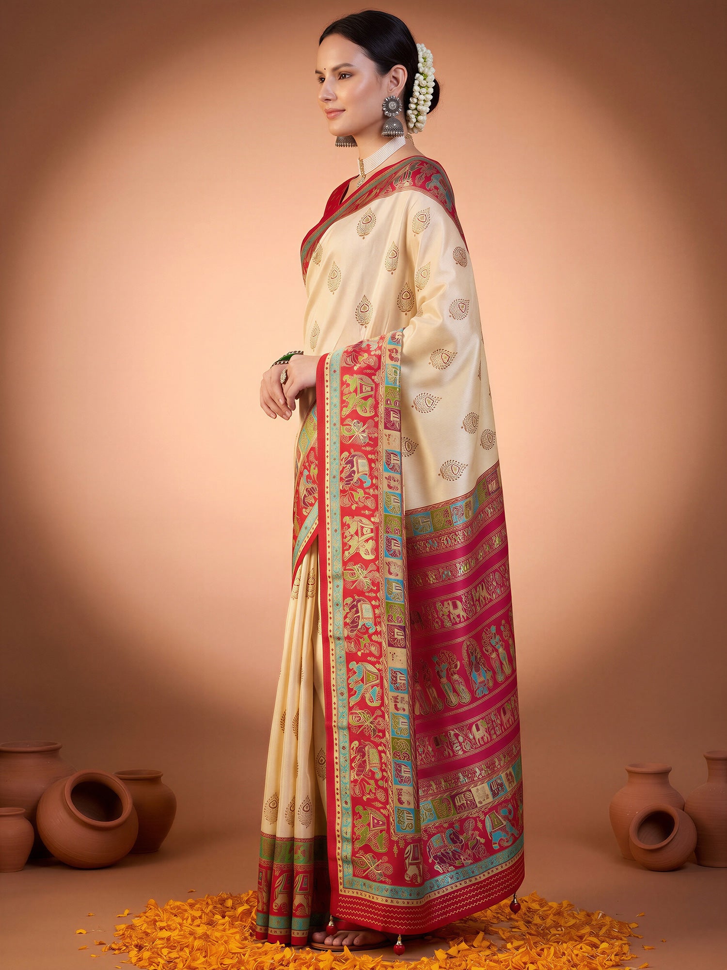 Red Silk Blend saree – detail view 2