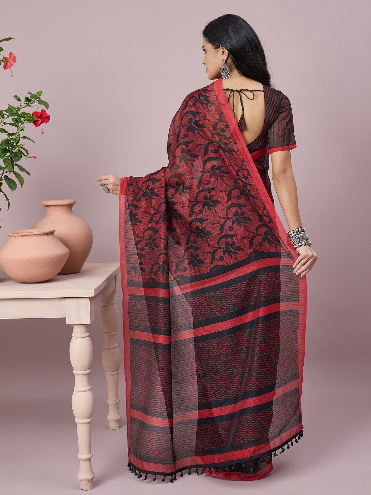 Black cotton slub saree view 2