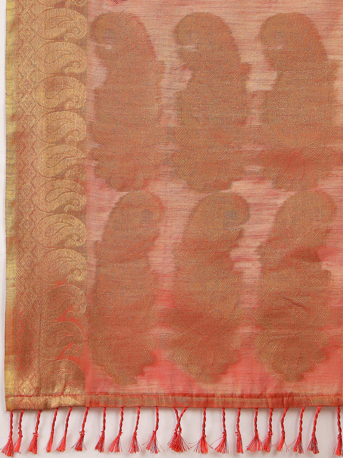 Rust Linen saree – detail view 5
