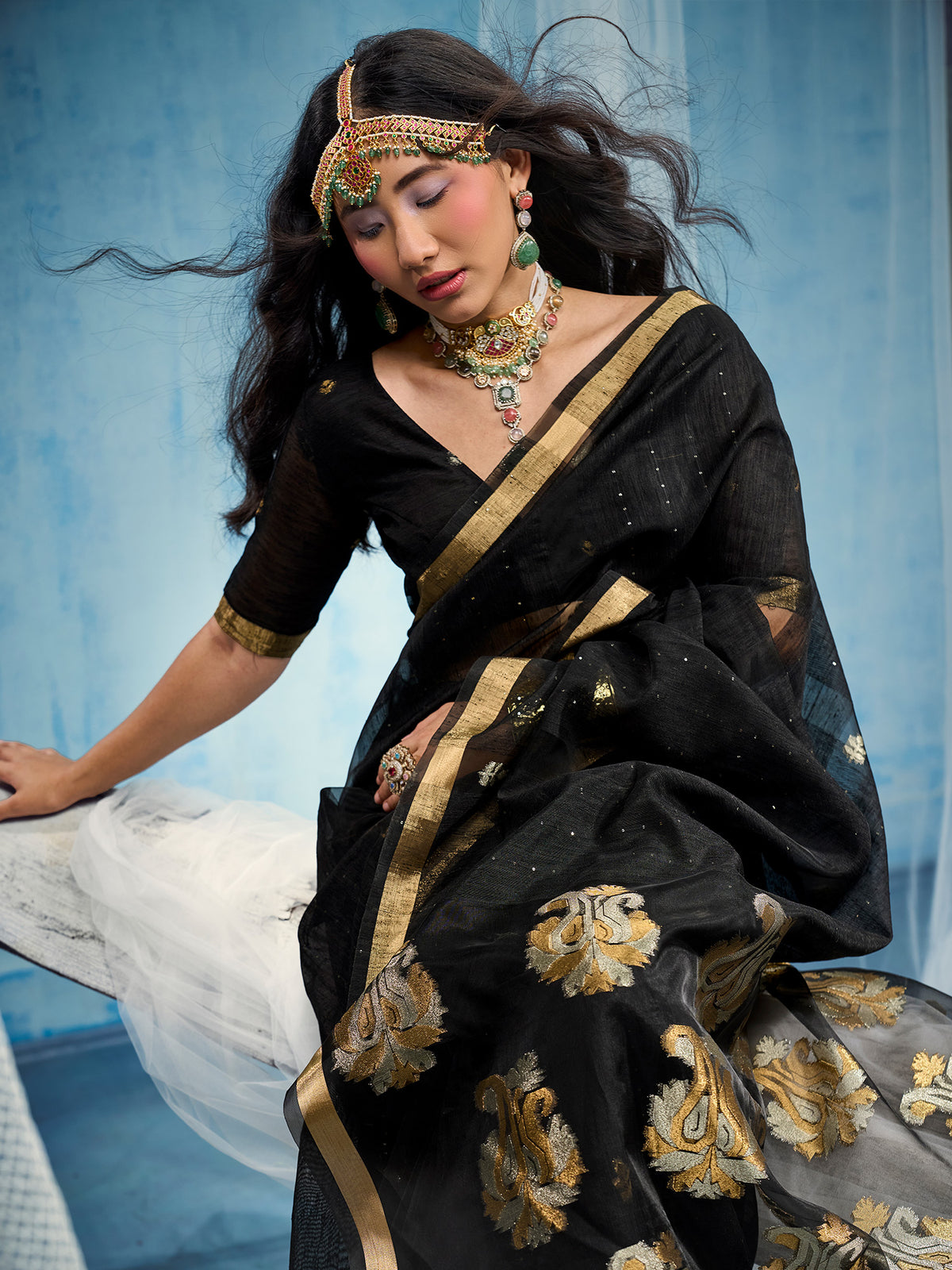 Black Muga Silk saree – detail view 3