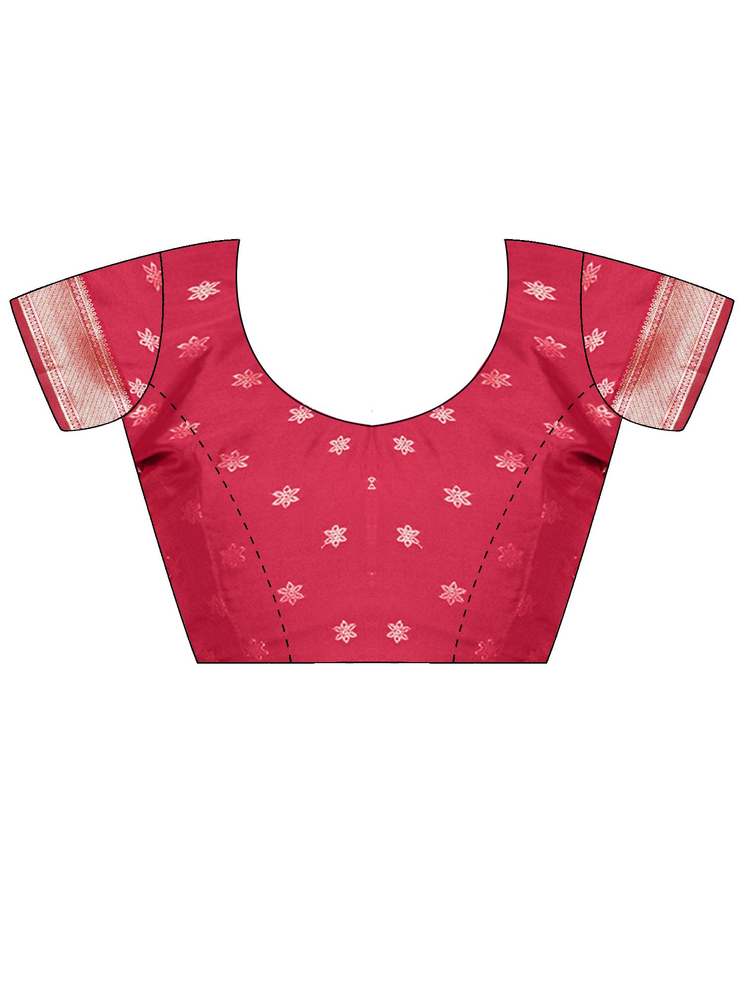 Unstitched red silk blend blouse piece with woven design design
