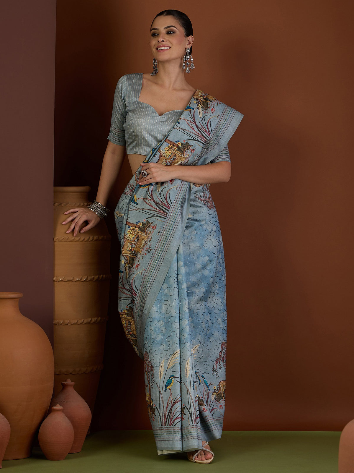 Light Blue art silk saree view 4