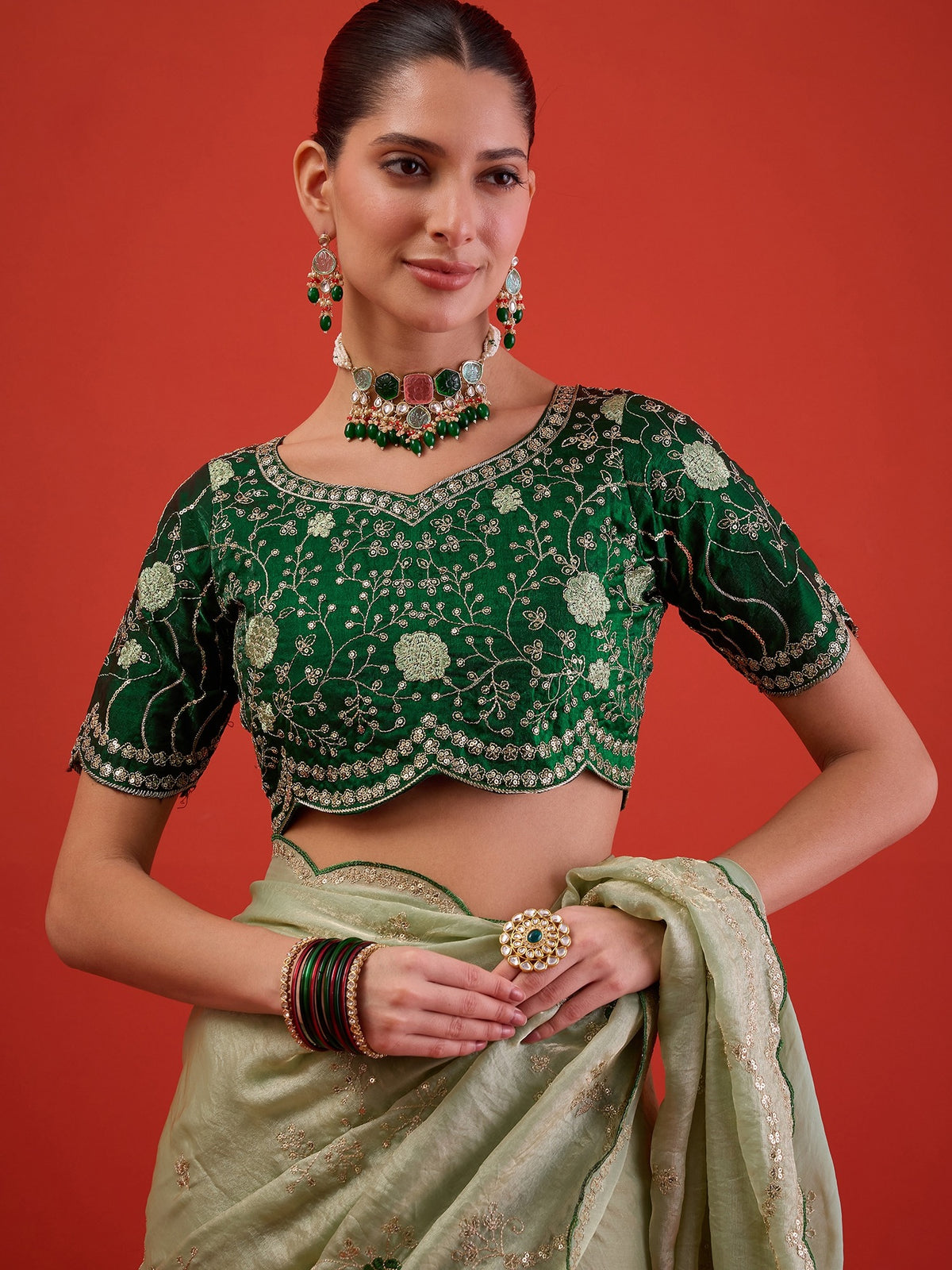 Light Green Satin Silk saree – detail view 5