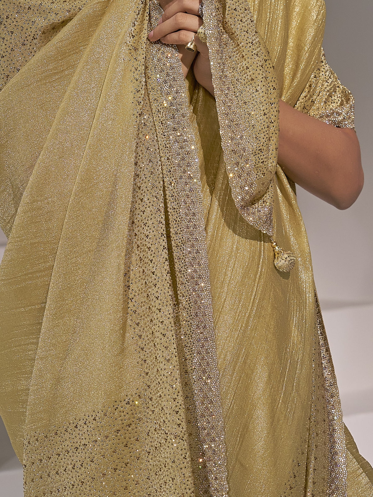 Gold pure silk saree view 6