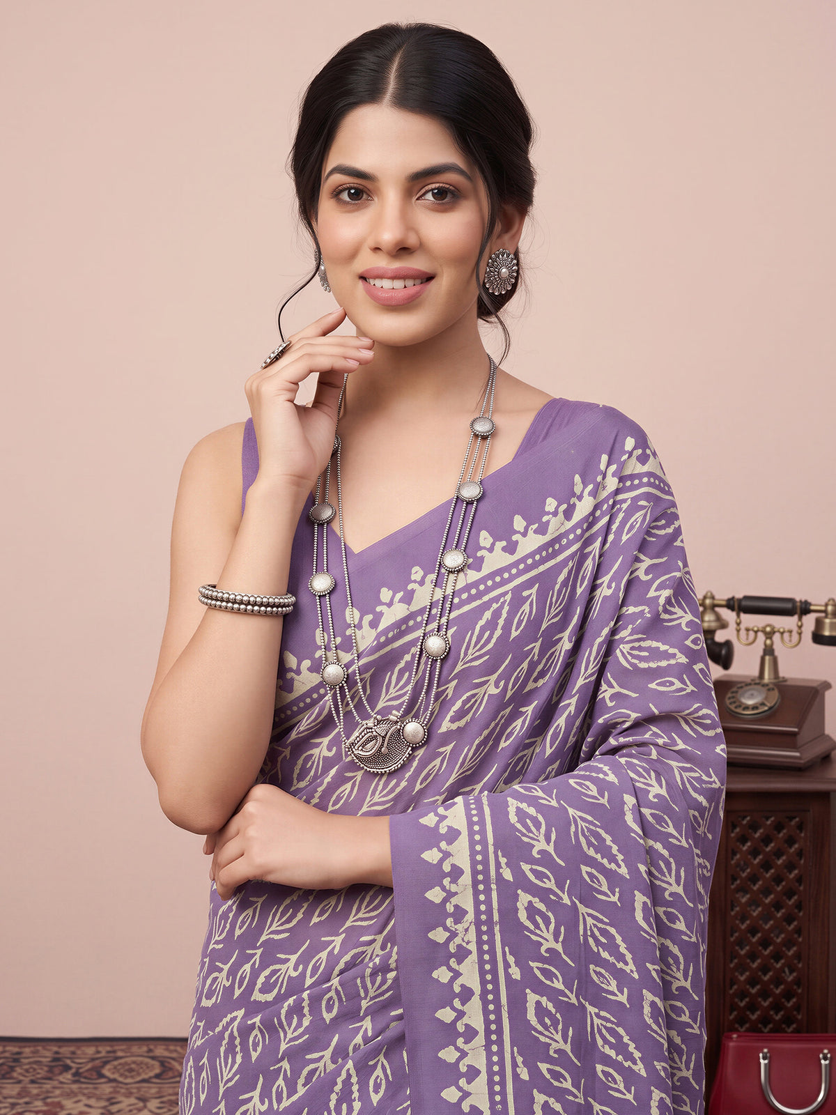 Lavender Bhagalpuri Silk saree – detail view 4
