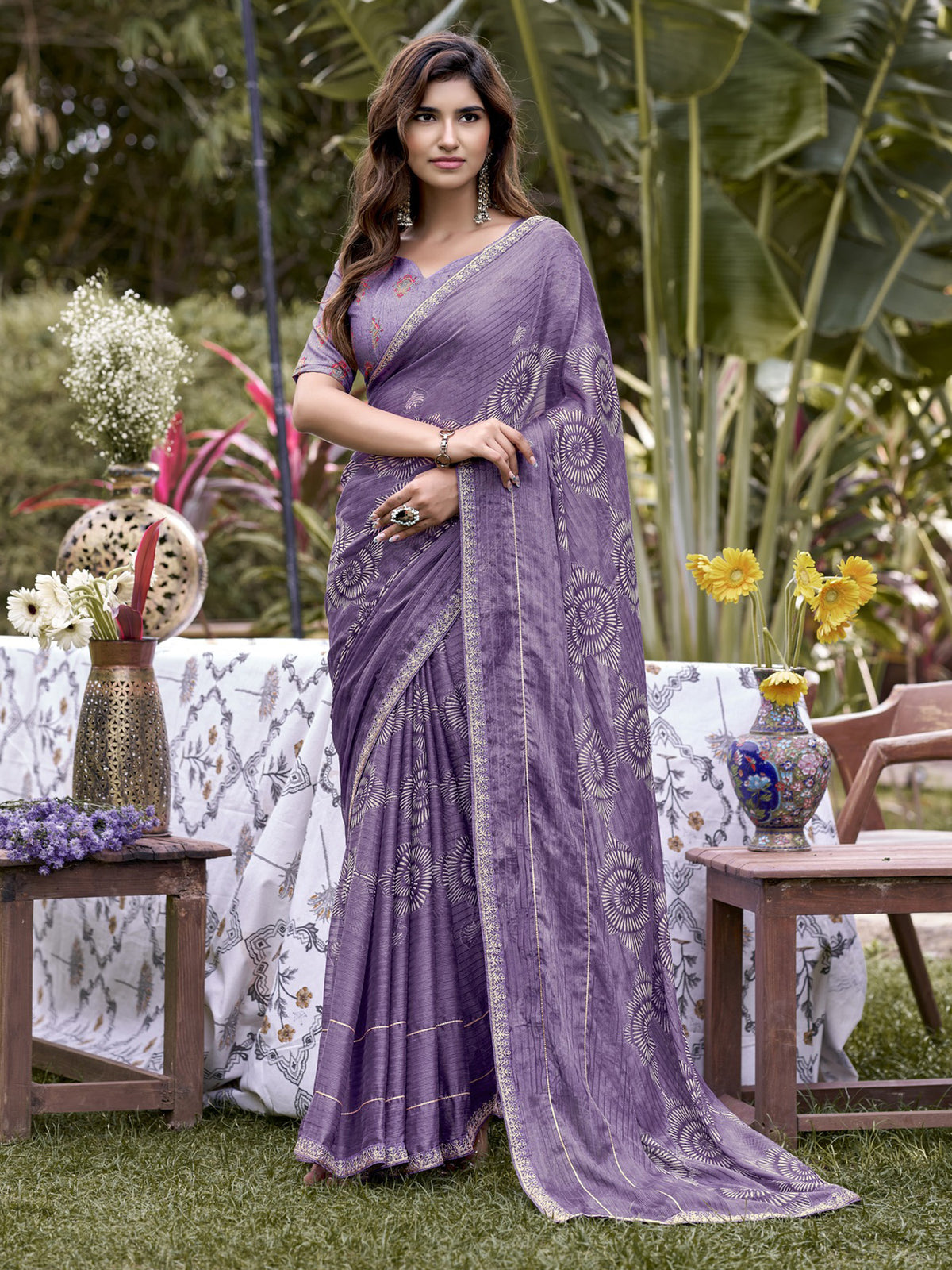 Purple Chiffon saree – detail view 2