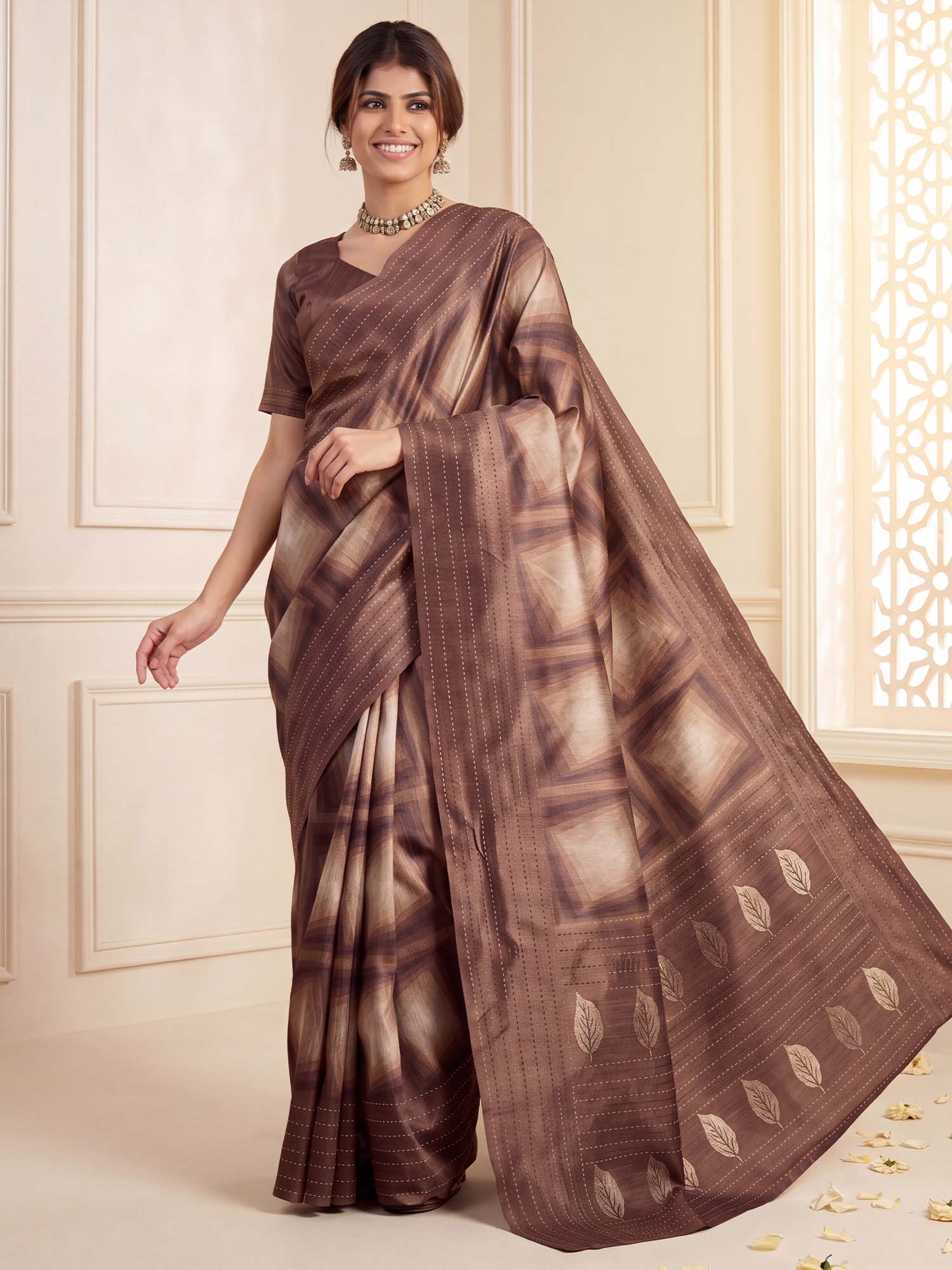 Camel Brown Cotton Silk saree – detail view 3
