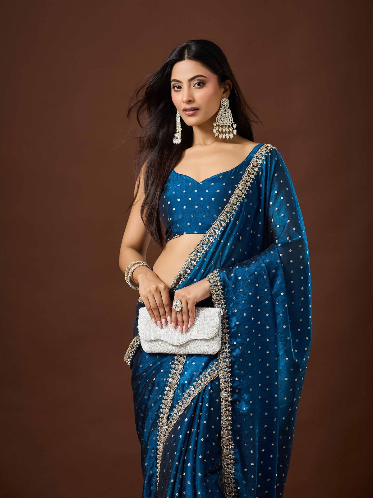 Teal Blue Georgette saree – detail view 4