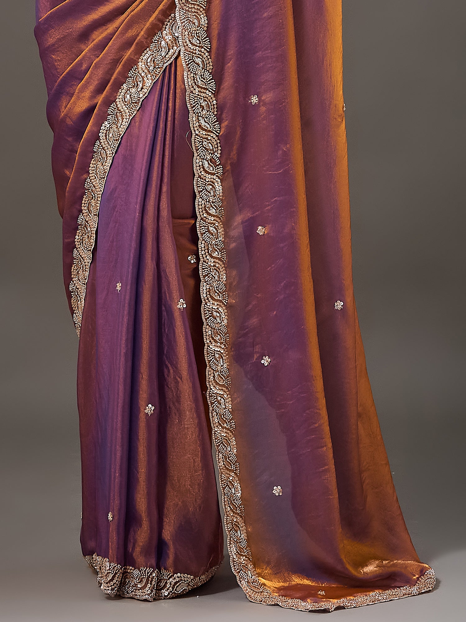 Bronze Satin saree – detail view 4