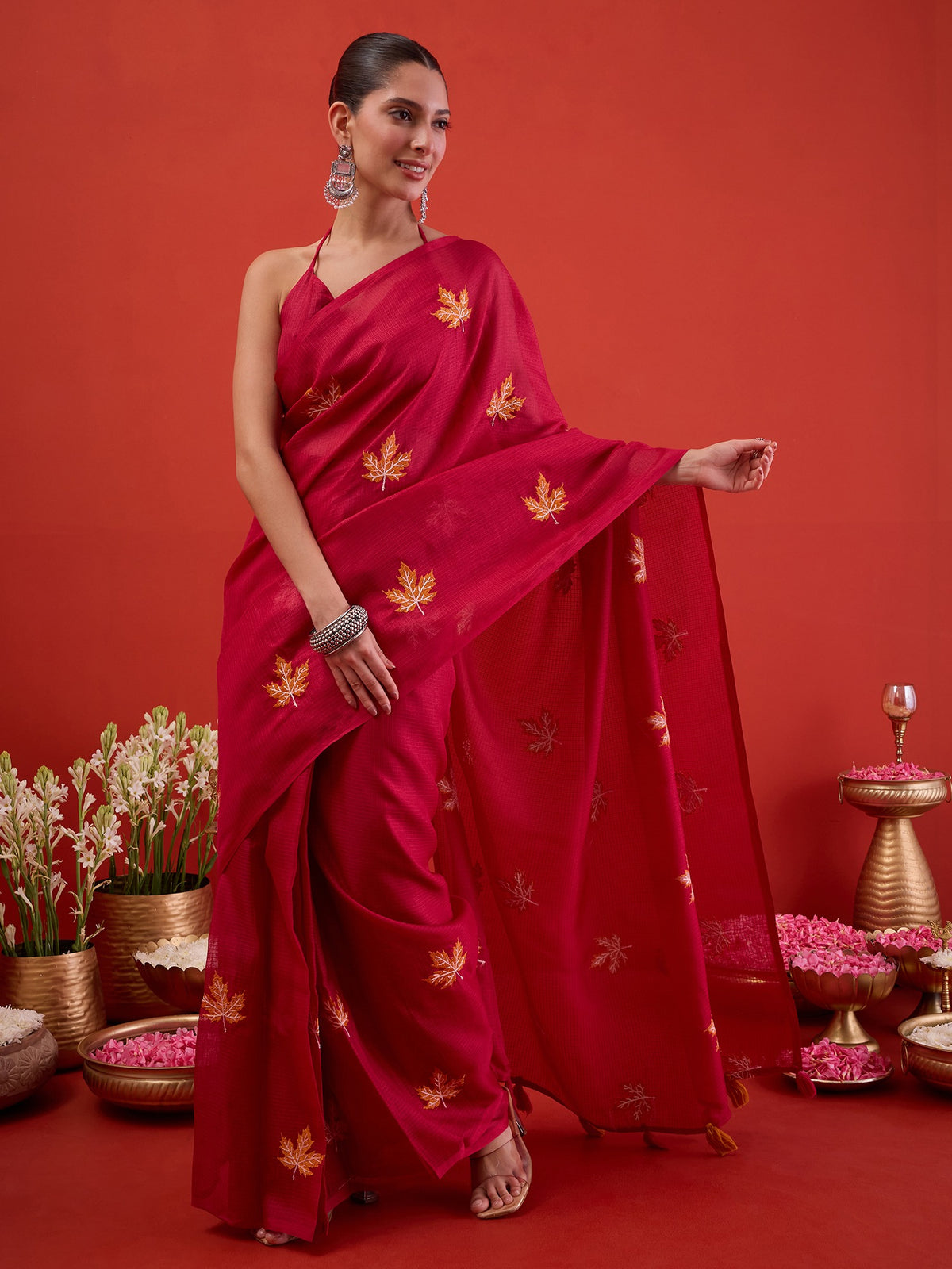 Maroon Kota Doria Cotton saree – detail view 3