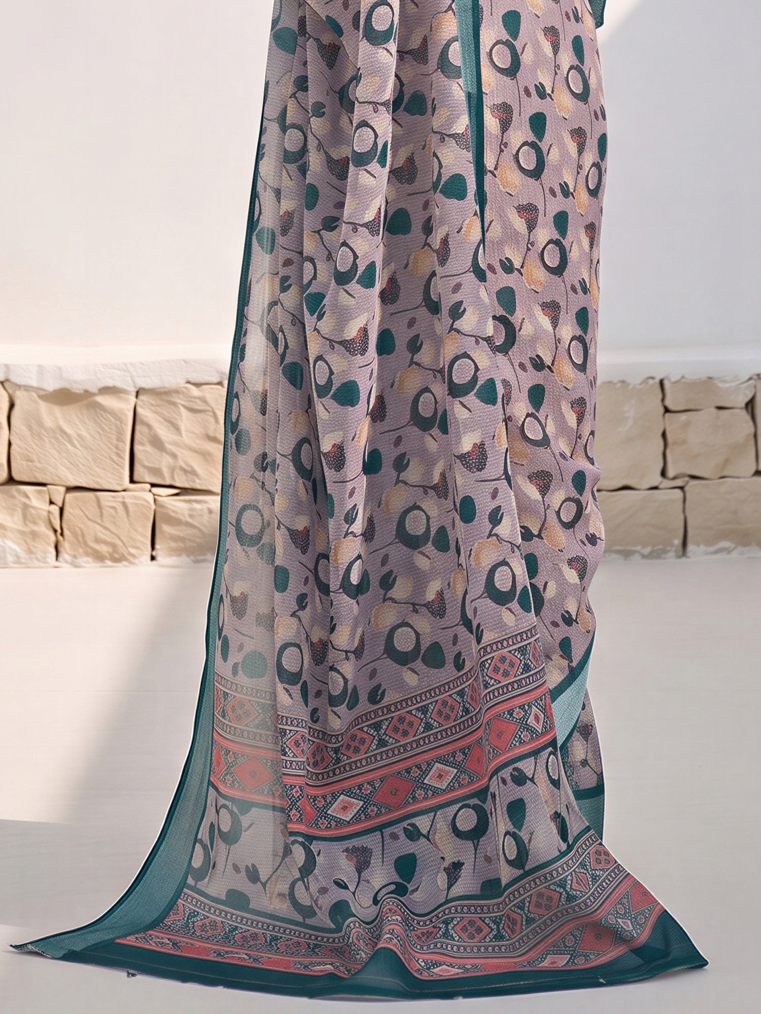 Taupe Cotton Linen saree – detail view 5