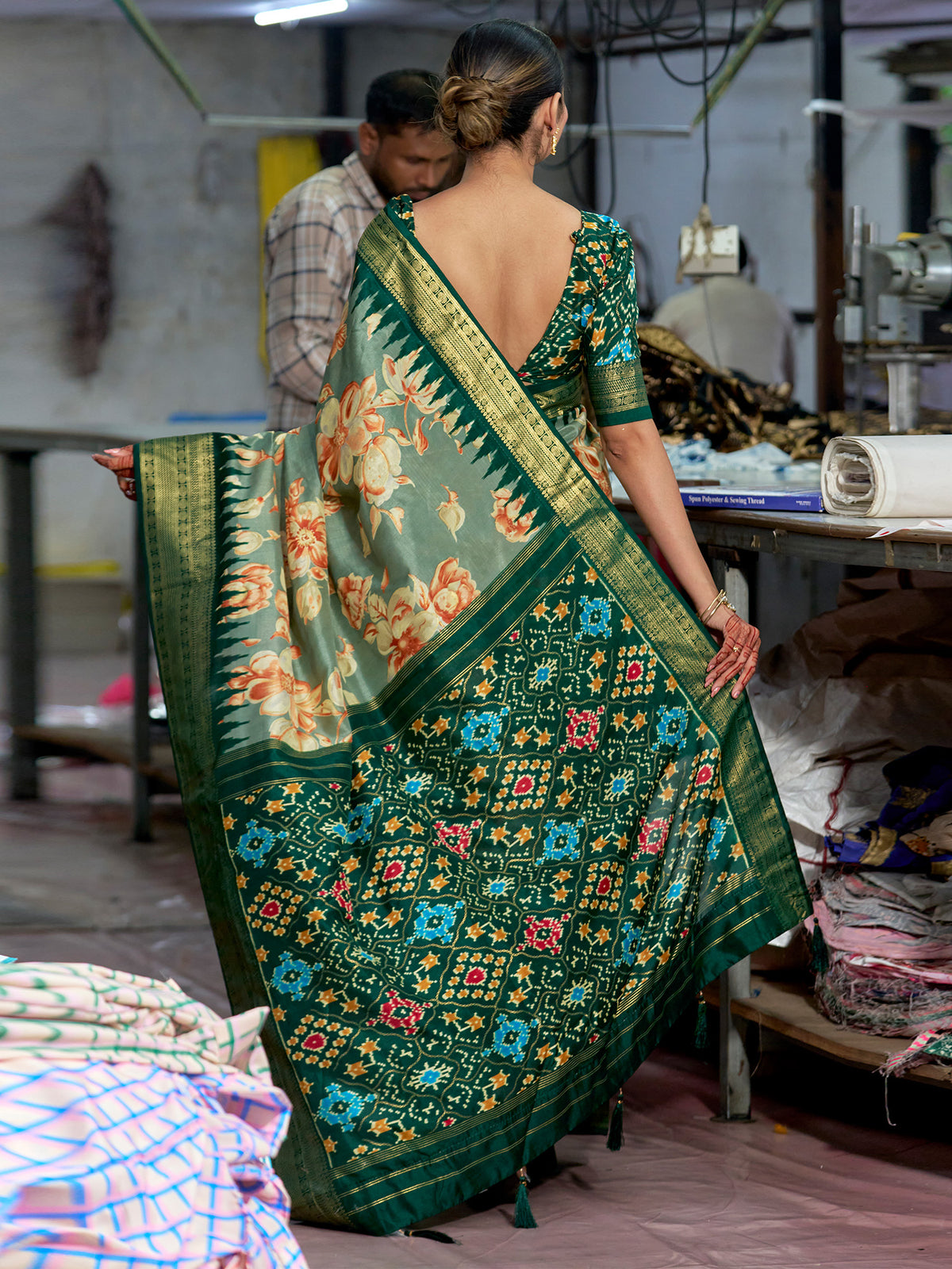 Sea Green Tussar Silk saree – detail view 2