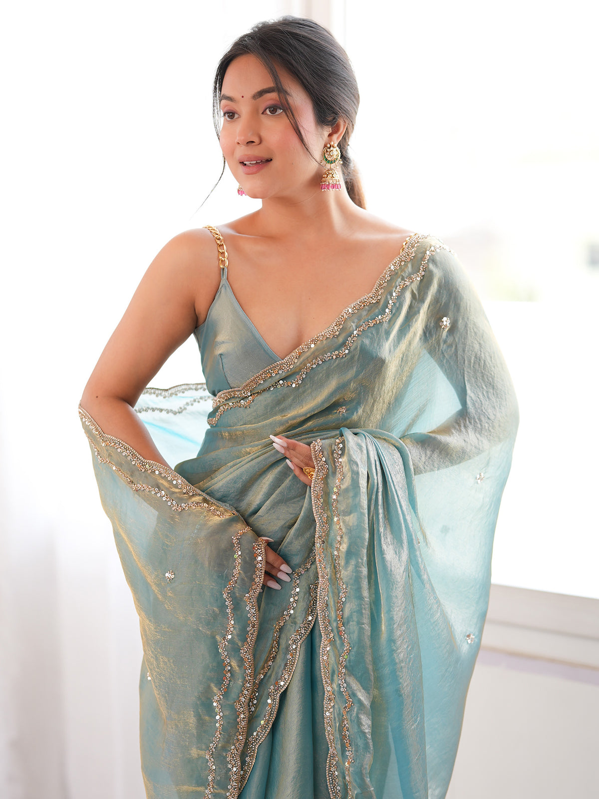 Light Blue Satin Silk saree – detail view 4