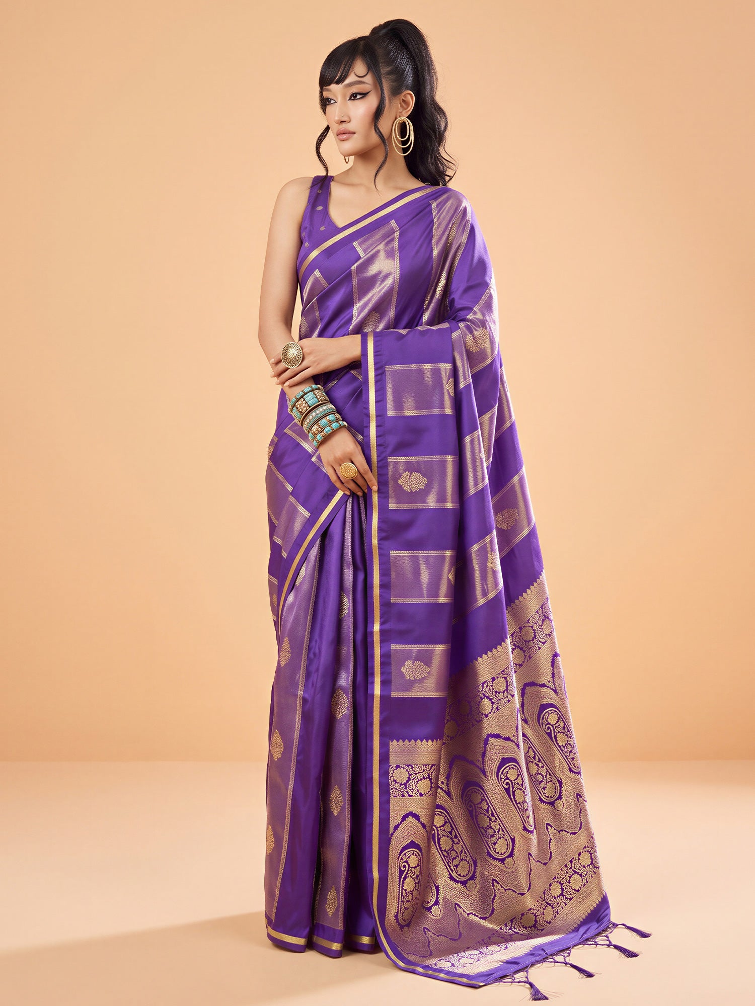 Purple Satin saree – detail view 2