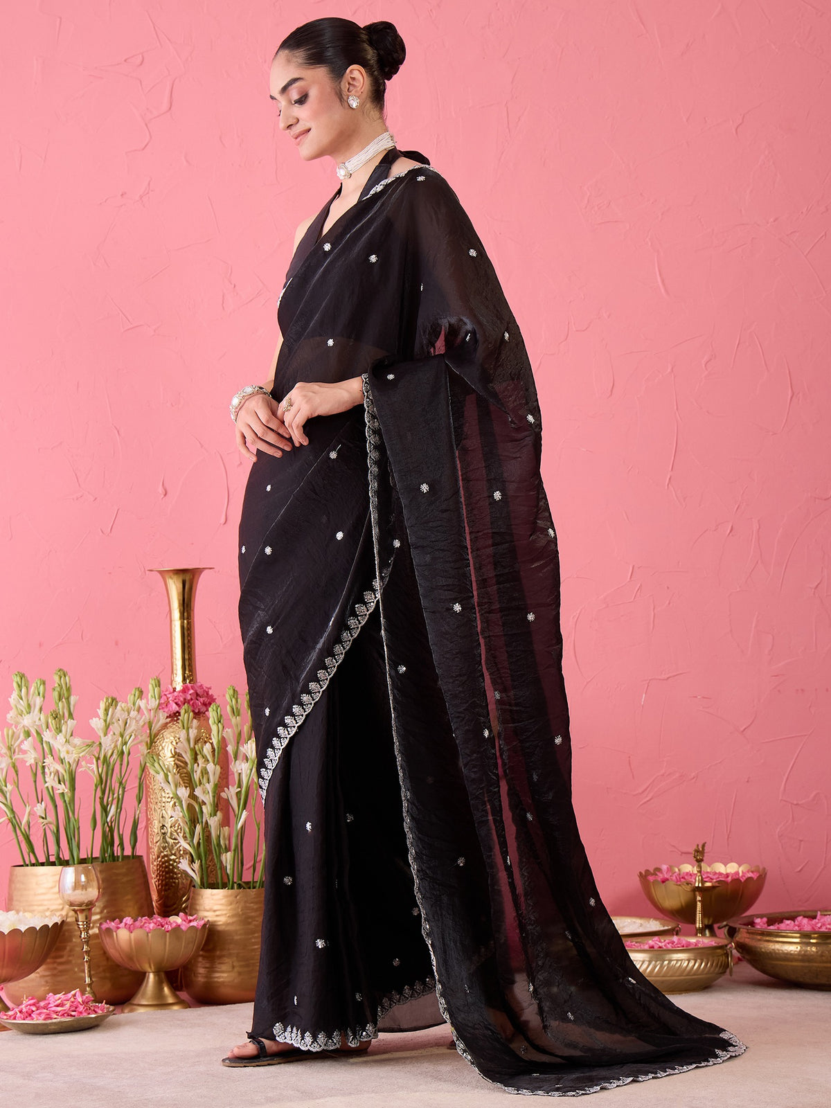 Black Paper Silk saree – detail view 1