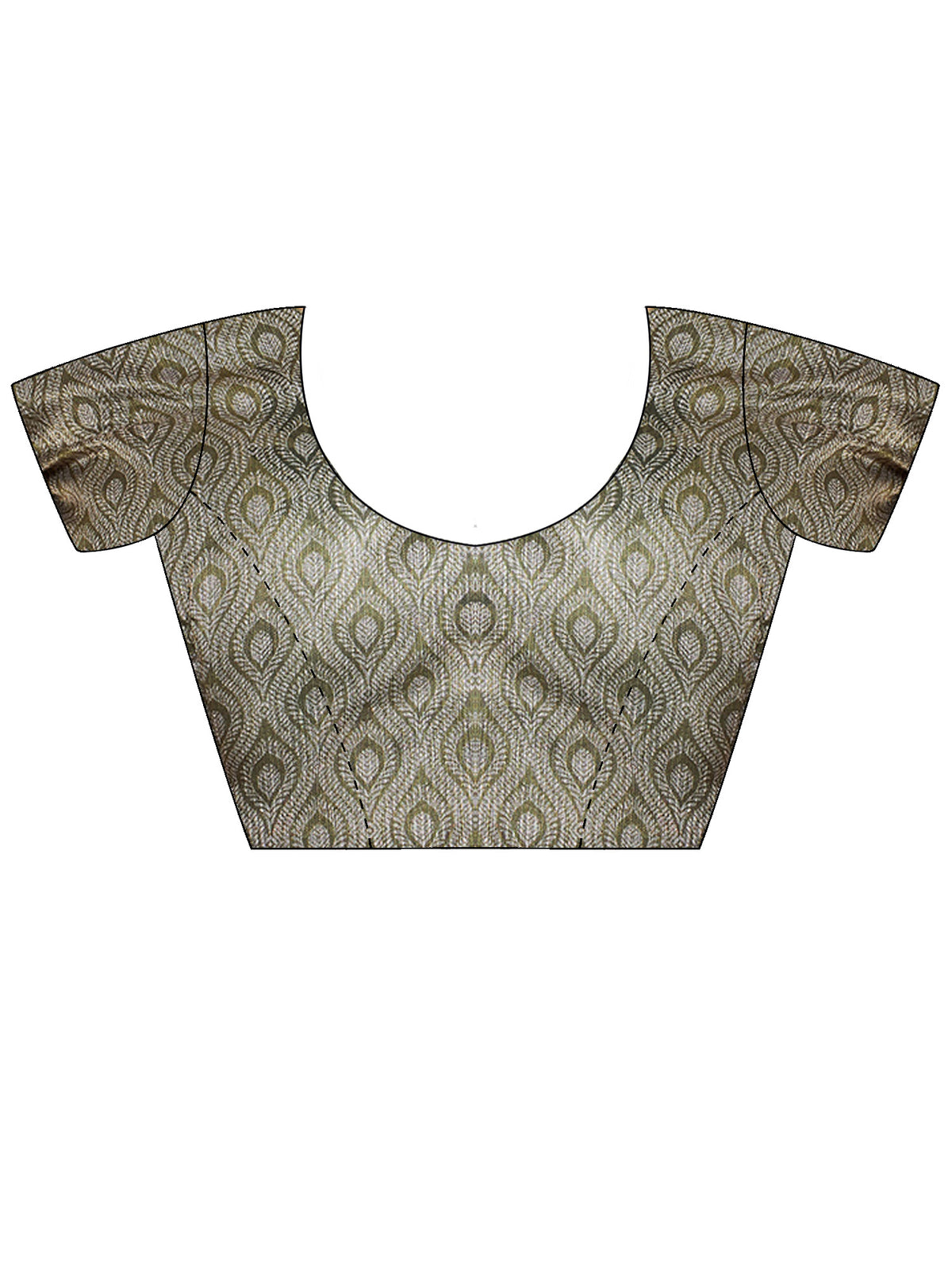 Unstitched olive silk blend blouse piece with ethnic motif design