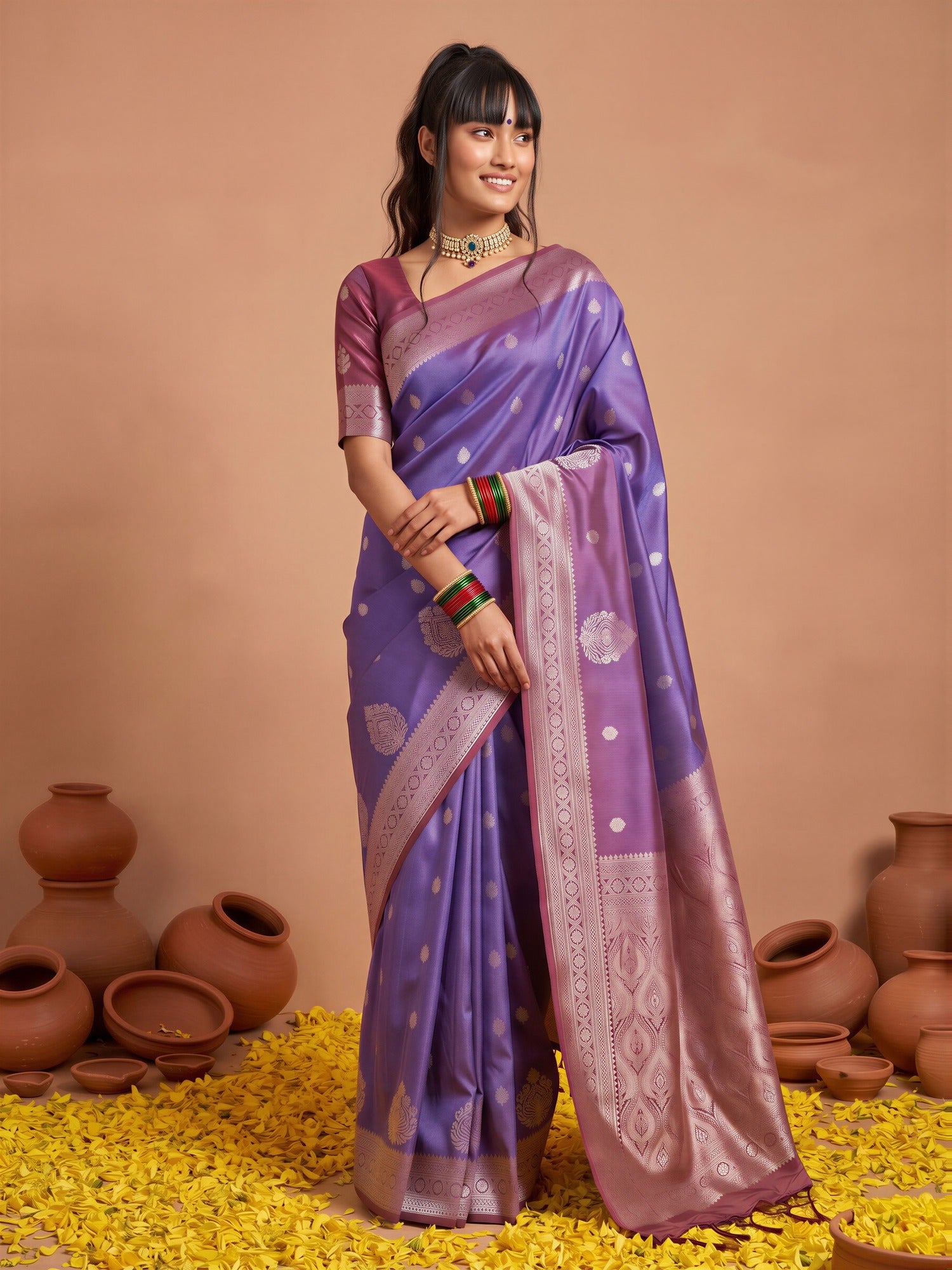 Purple Cotton Blend saree – detail view 3