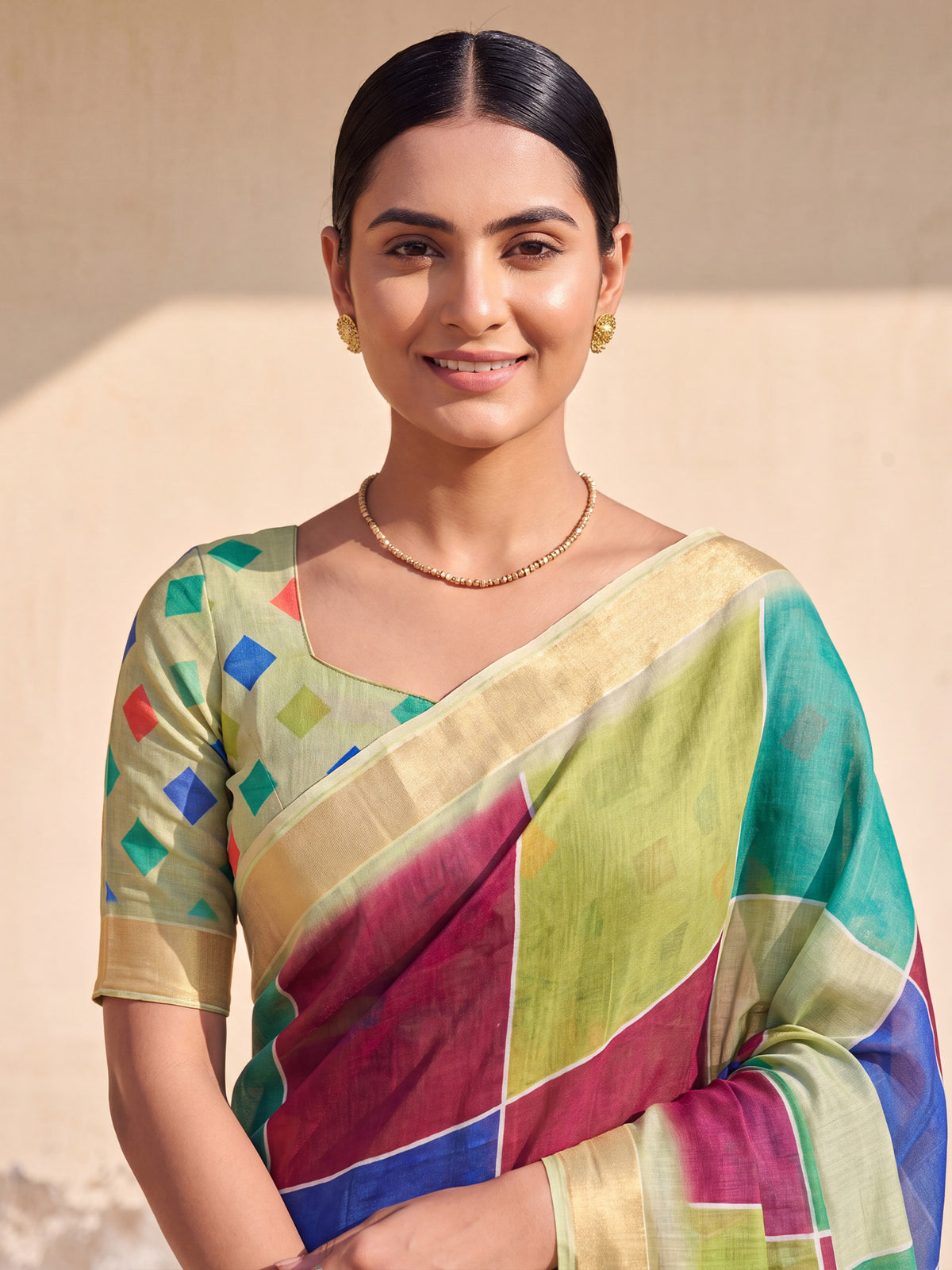 Multicolored Linen saree – detail view 4