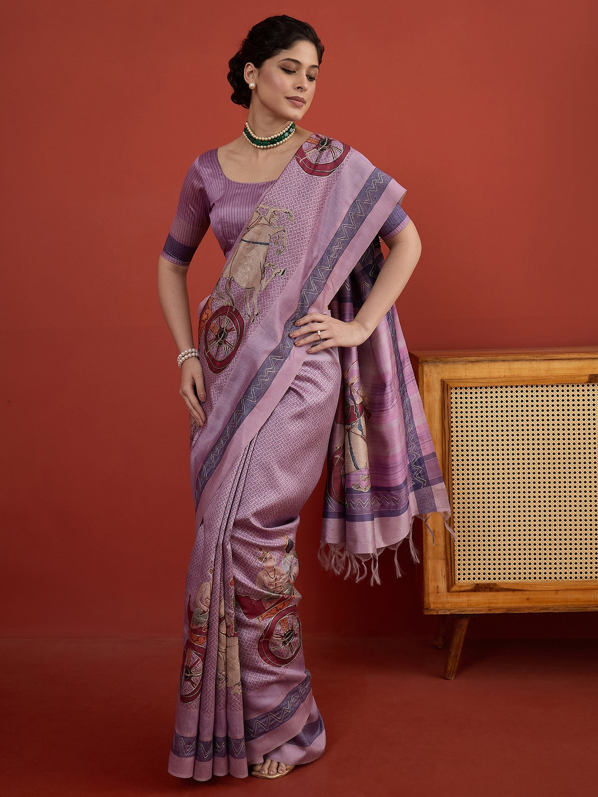 Lavender art silk saree view 5