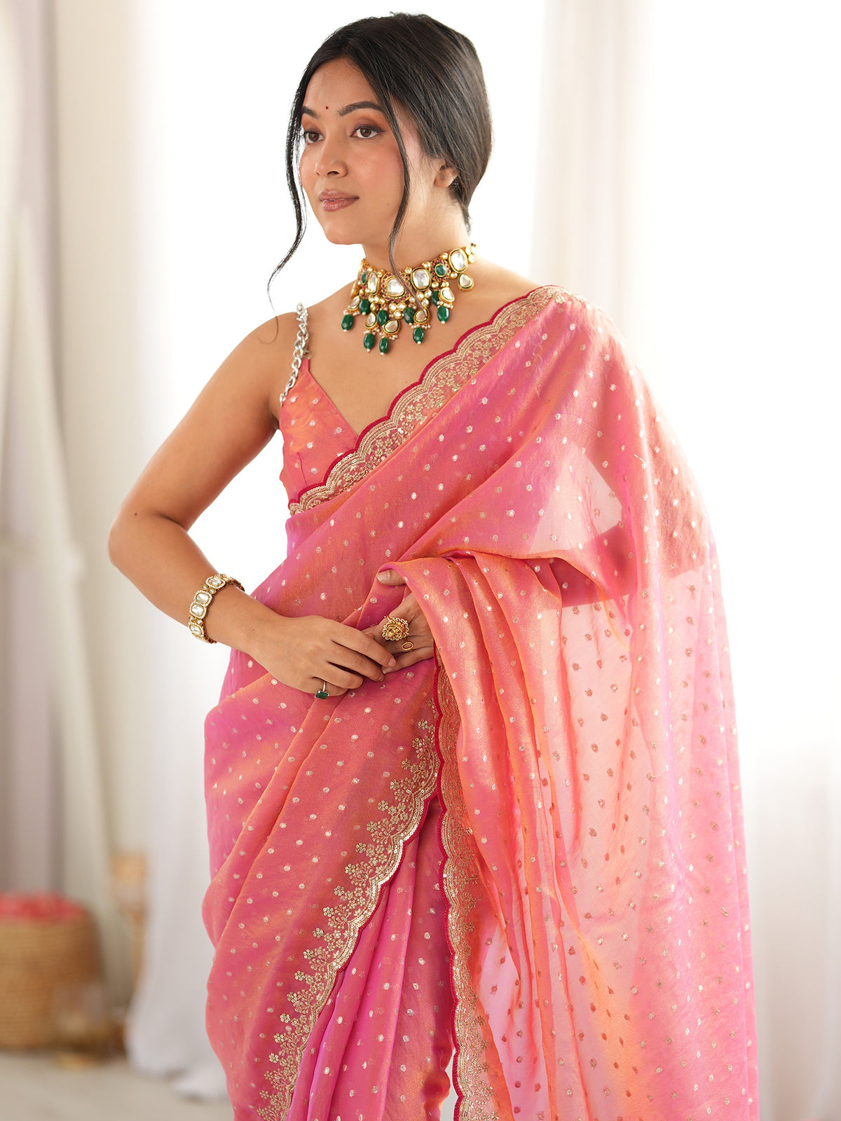 Pink Silk Blend saree – detail view 4