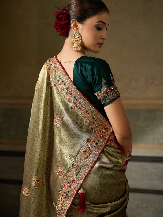 Olive Silk Blend saree – detail view 1