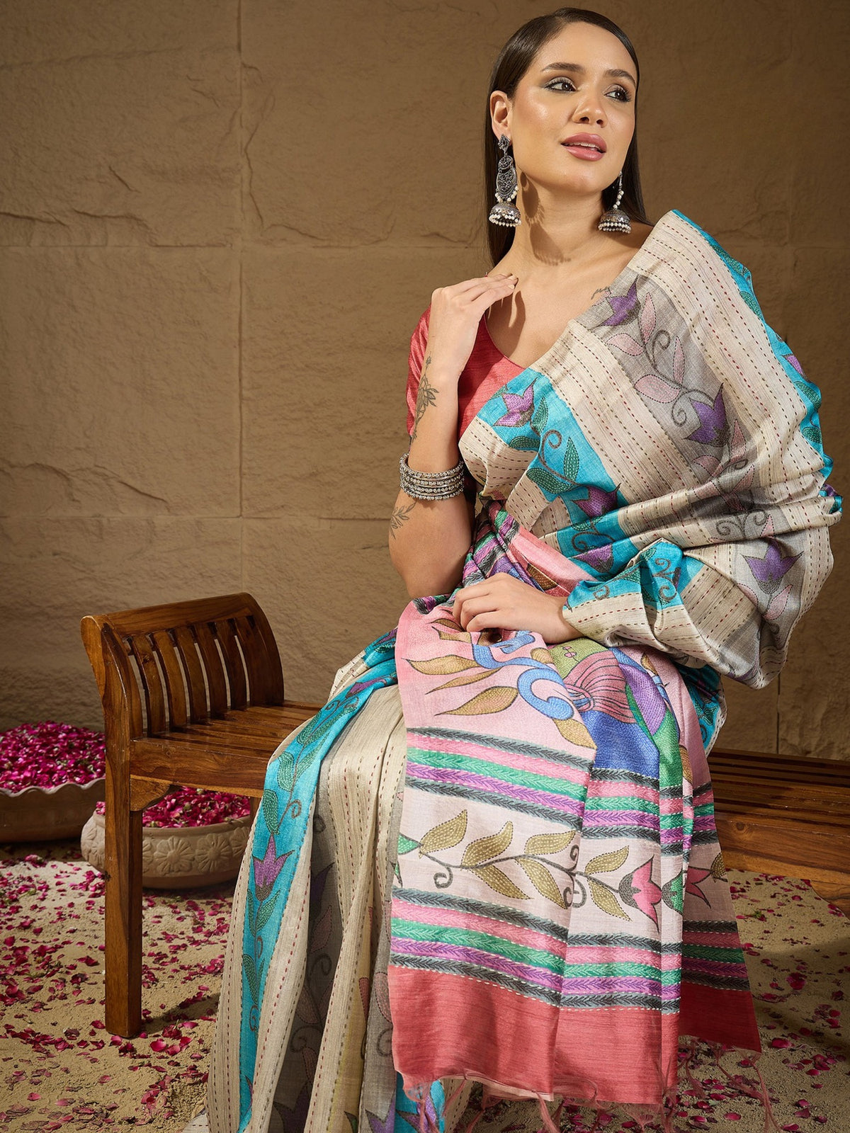 Multicolored art silk saree view 1
