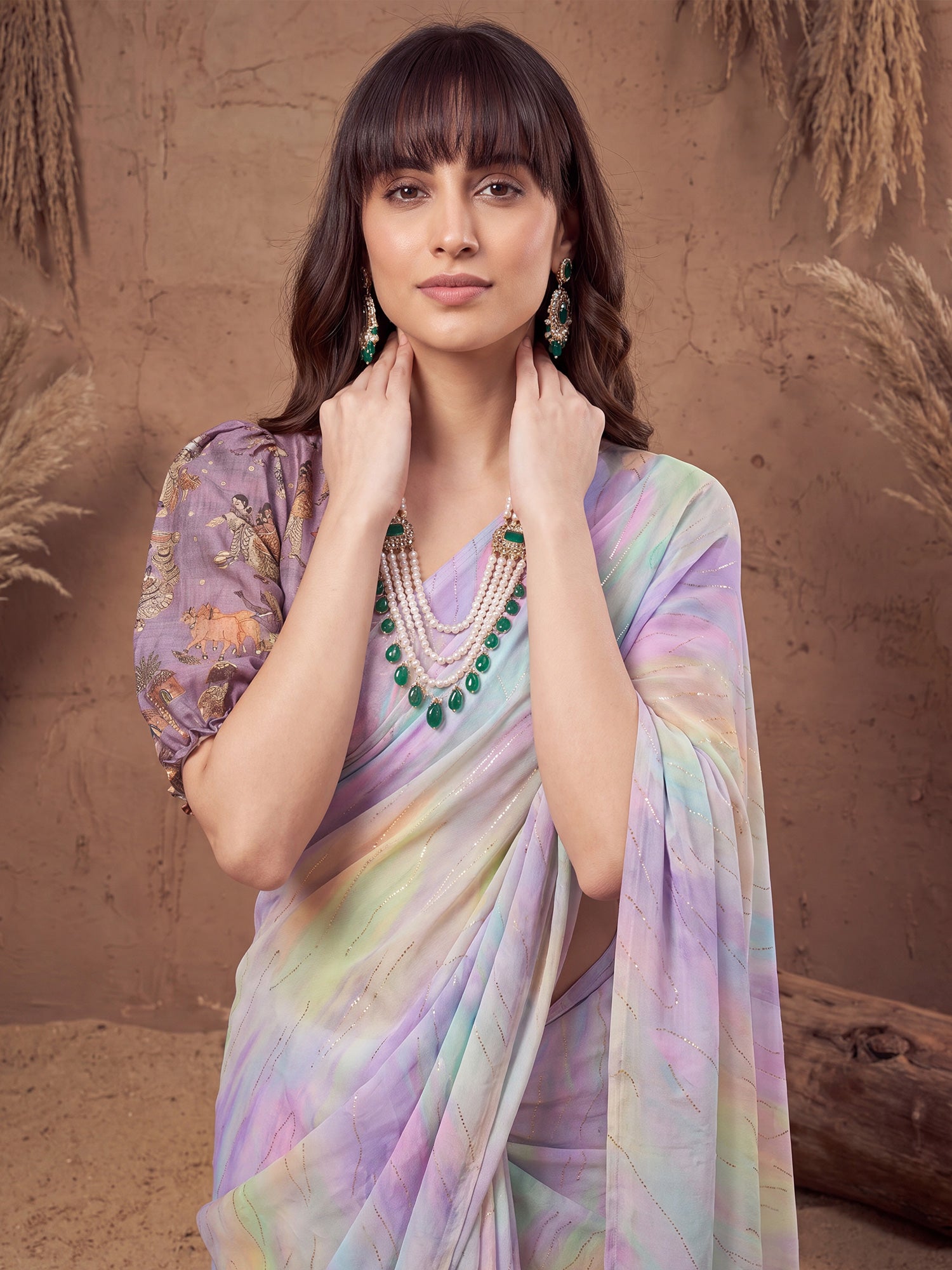 Multicolored Georgette saree – detail view 4